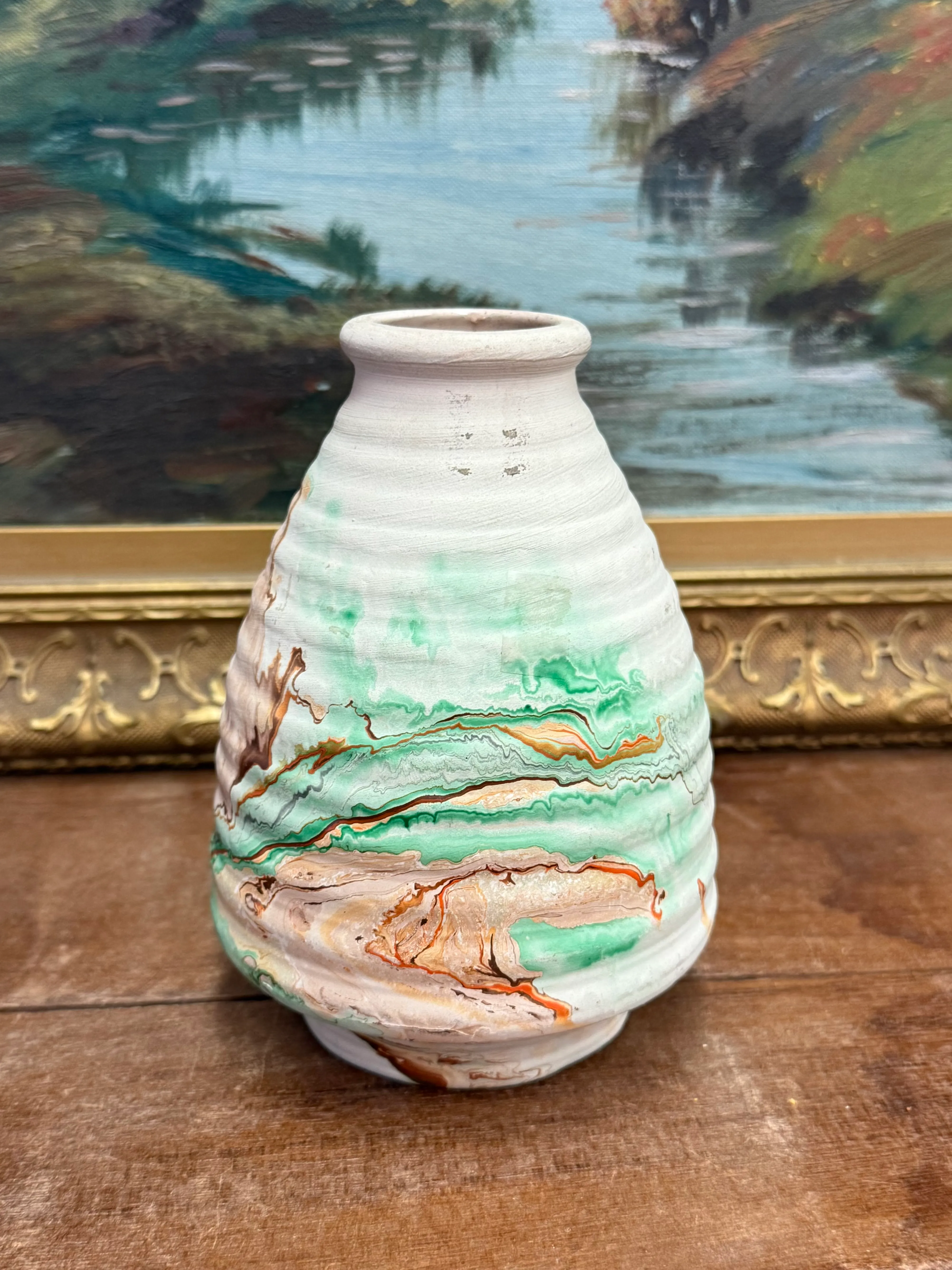 Vintage Stamped Nemadji Pottery Vase Mid Century Modern Style