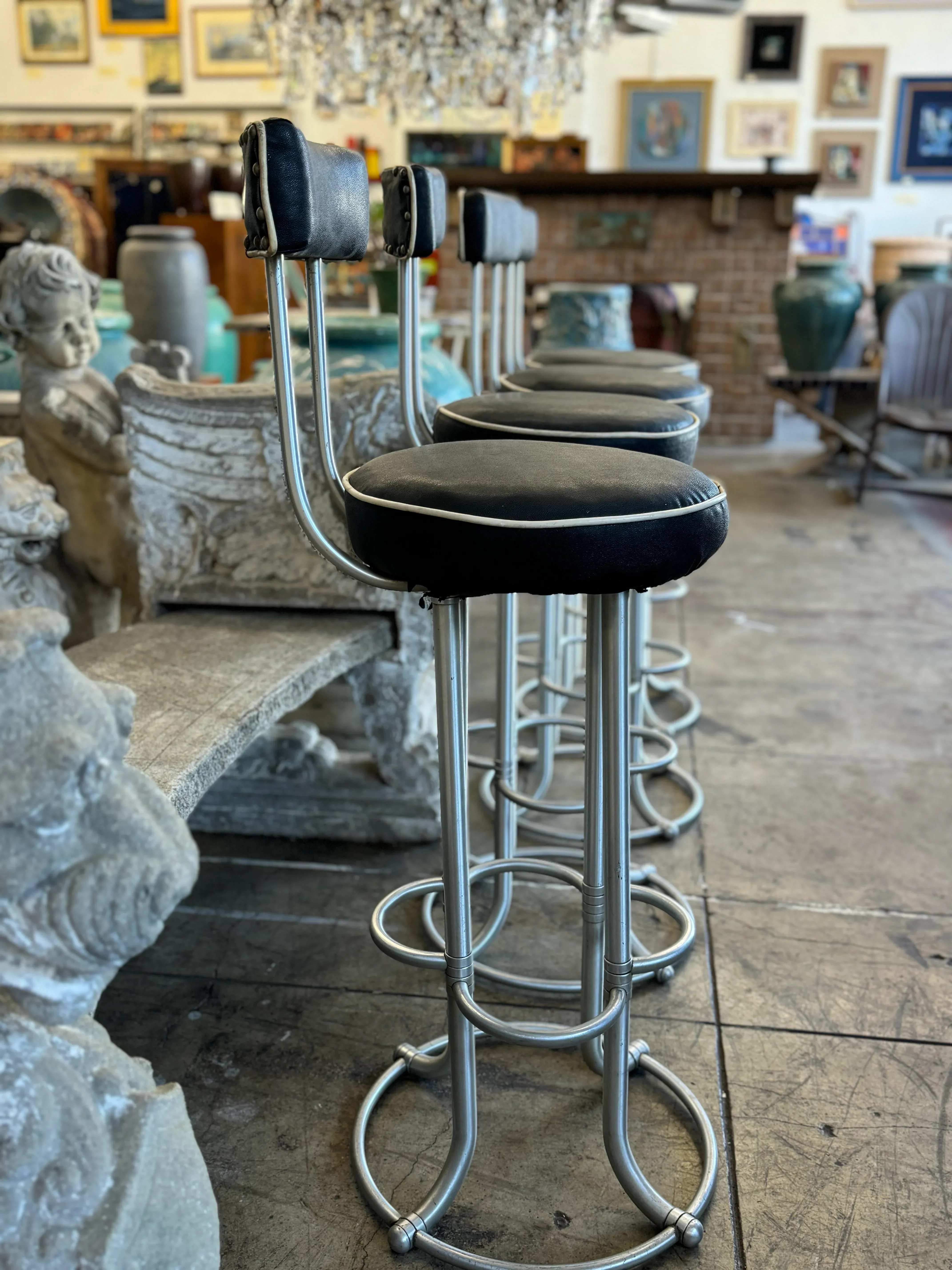 Original 1930s Warren McArthur Aluminum Barstools a Complete Set