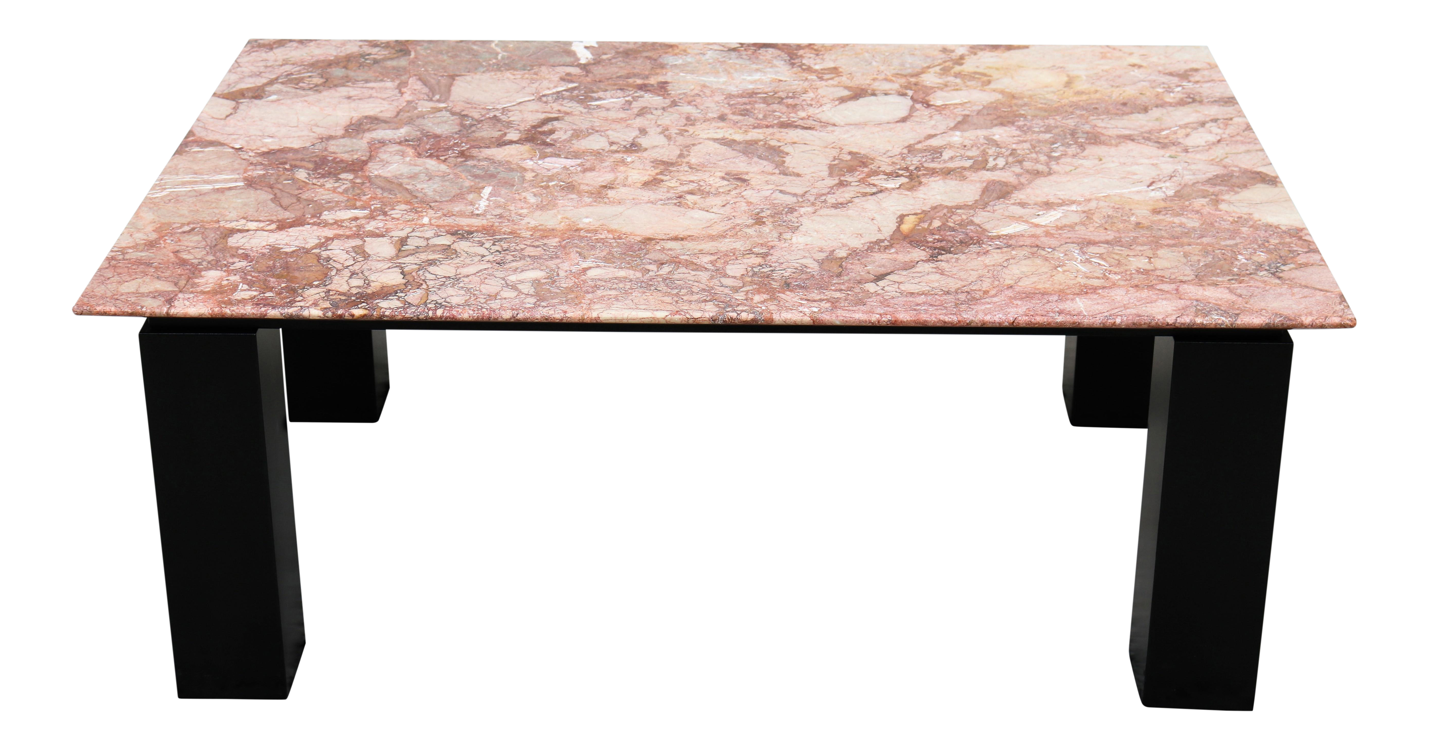 1980s Vintage Mid Century Modern Italian Rectangular Pink Marble Top Coffee Table