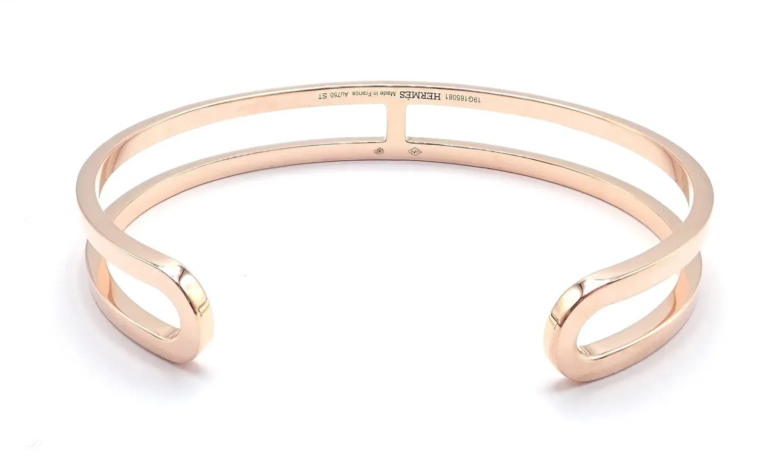 Hermes 18k Rose Gold H Open Cuff Bangle Bracelet | Chairish