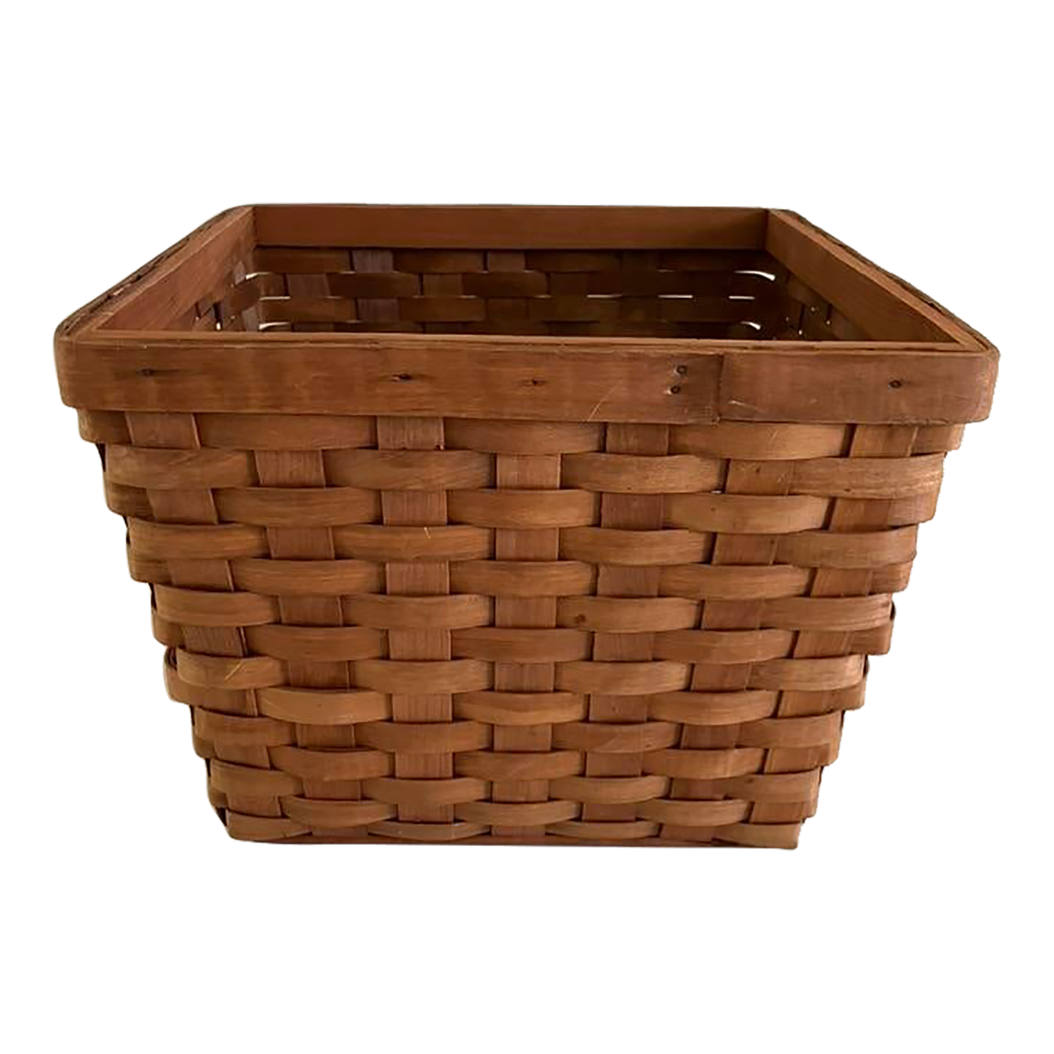Vintage Longaberger Style Hand Woven Wooden Storage Basket – Rustic Farmhouse Organizer