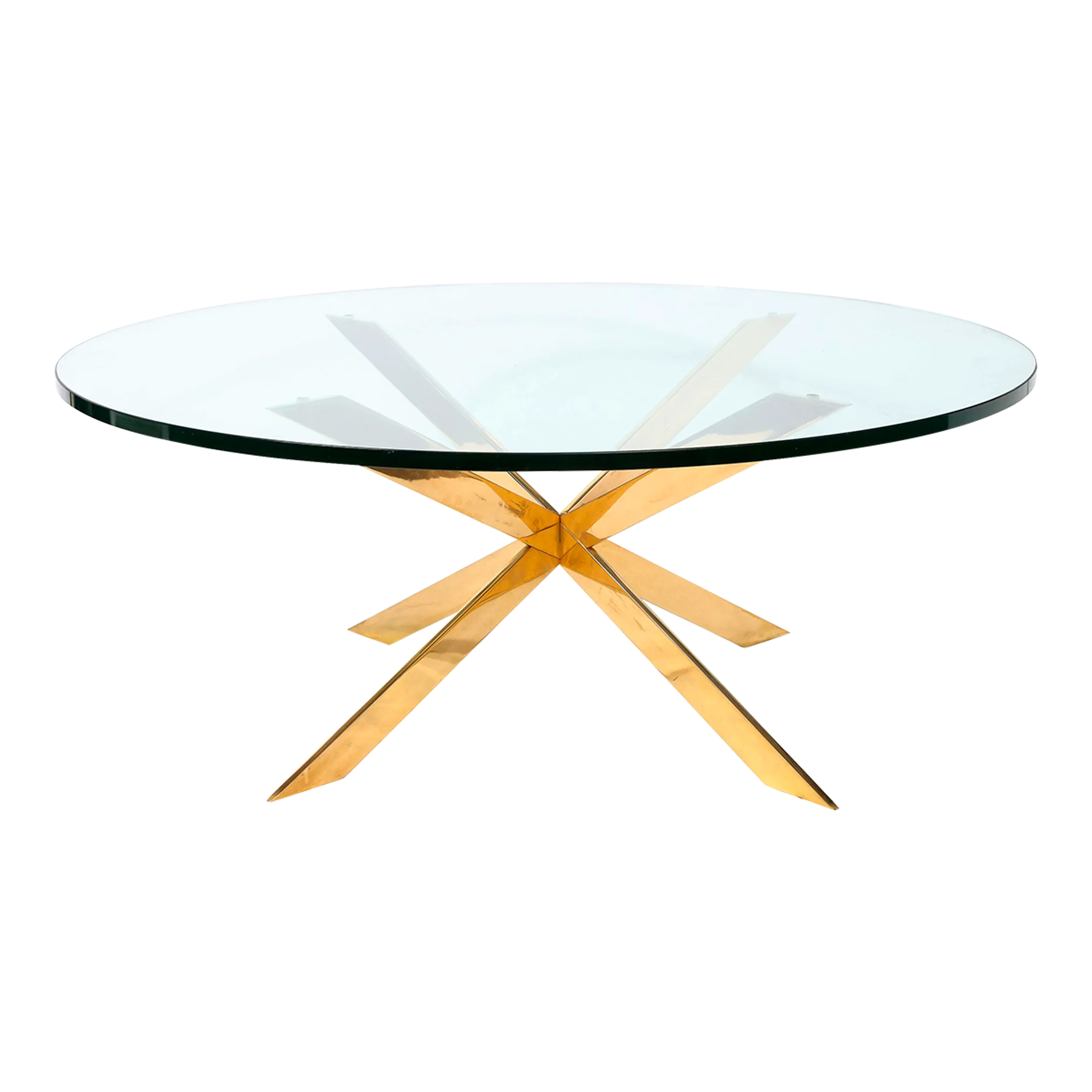 MidCentury Modernist X Form Polished Brass Cocktail Table With Round