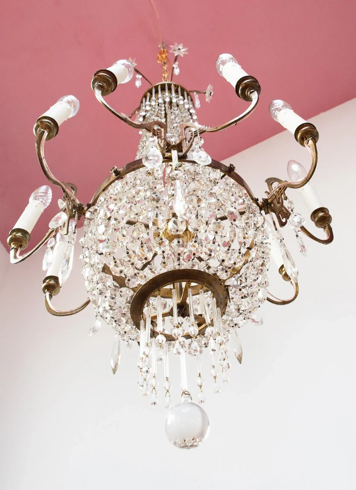 Large Art Nouveau Swedish Glass Chandelier, 1890s