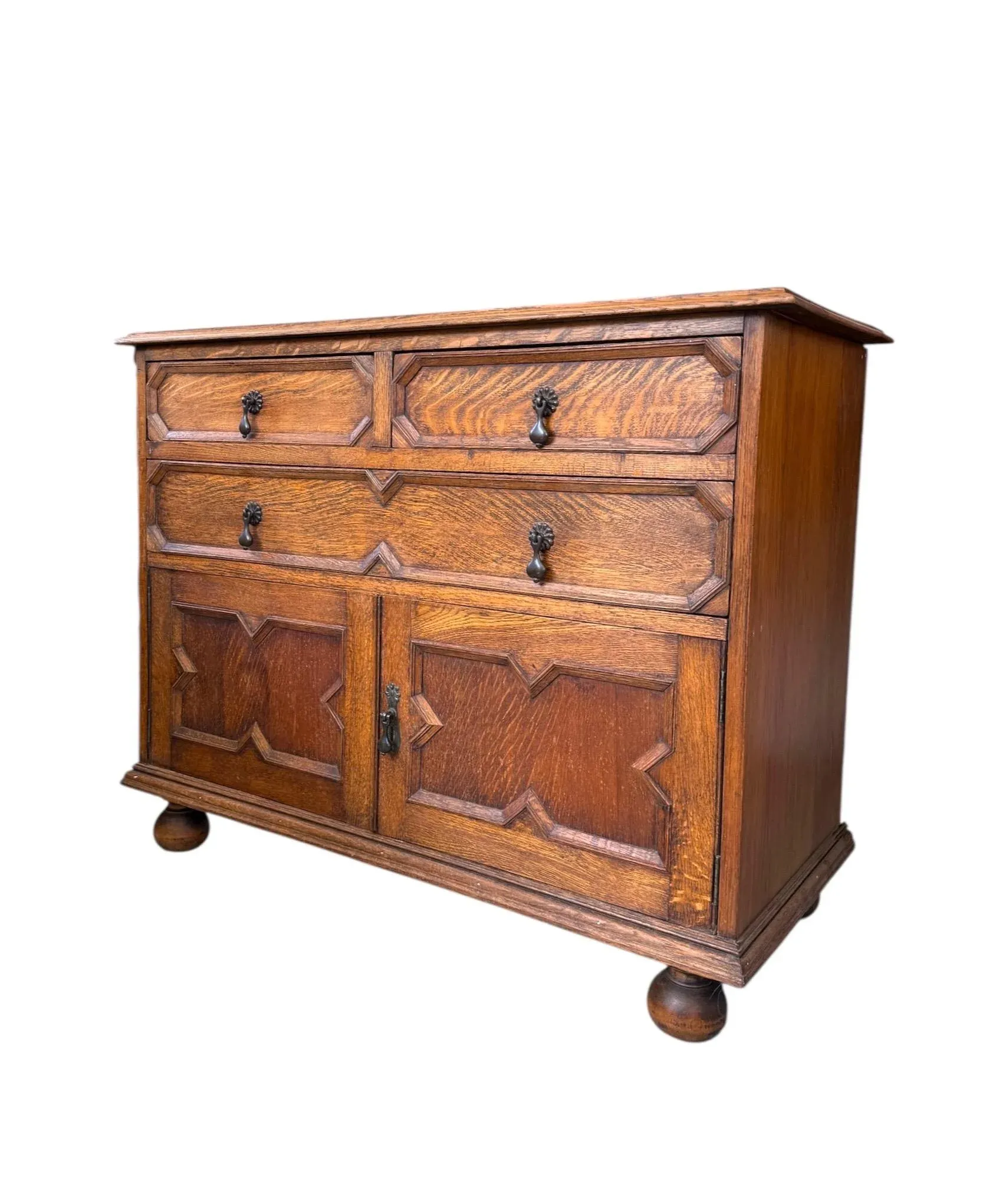Early 20th Century Antique Jacobean Style English Cabinet With Oak