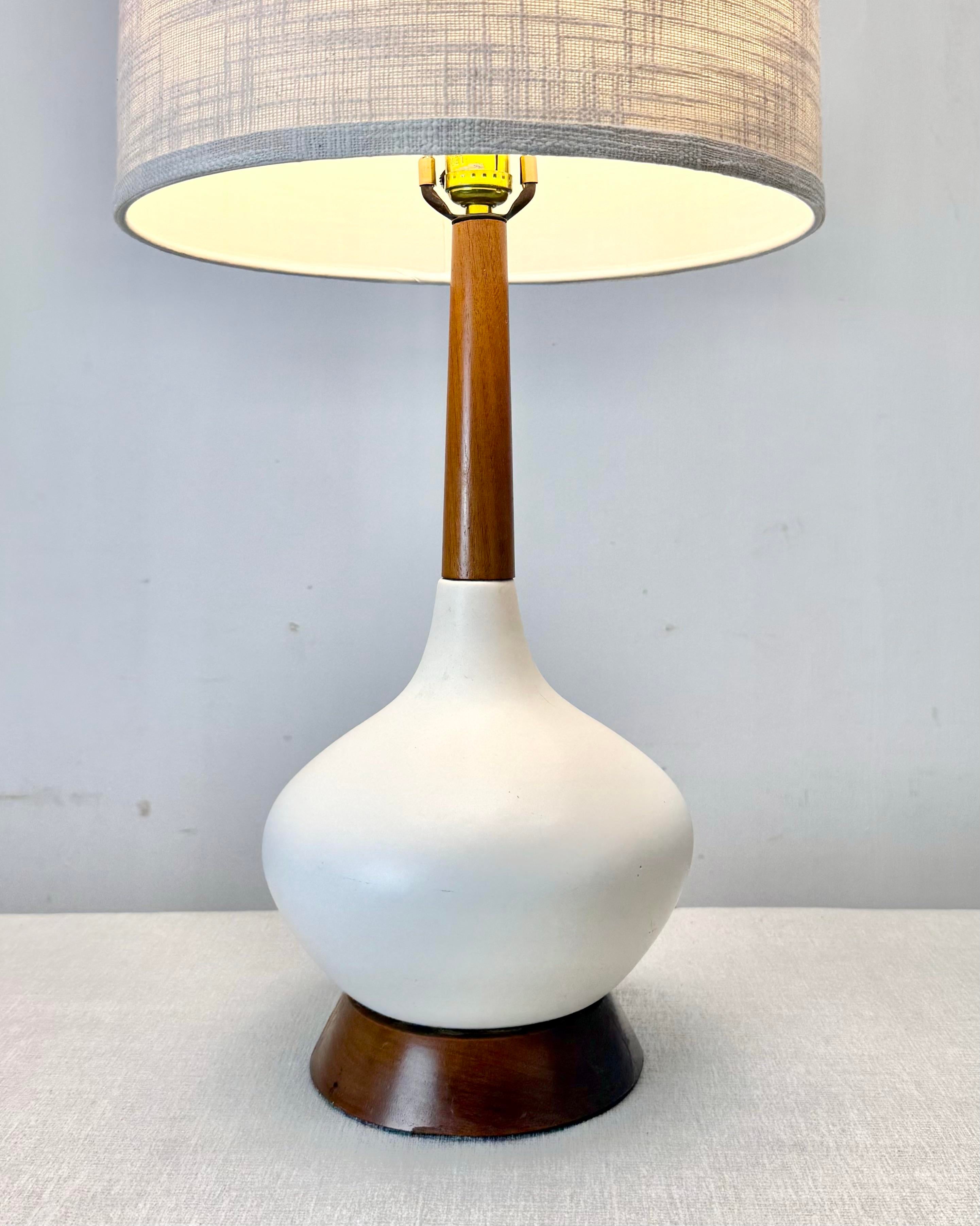 Mid Century Modern White Porcelain Teak Genie Table Lamp Chairish