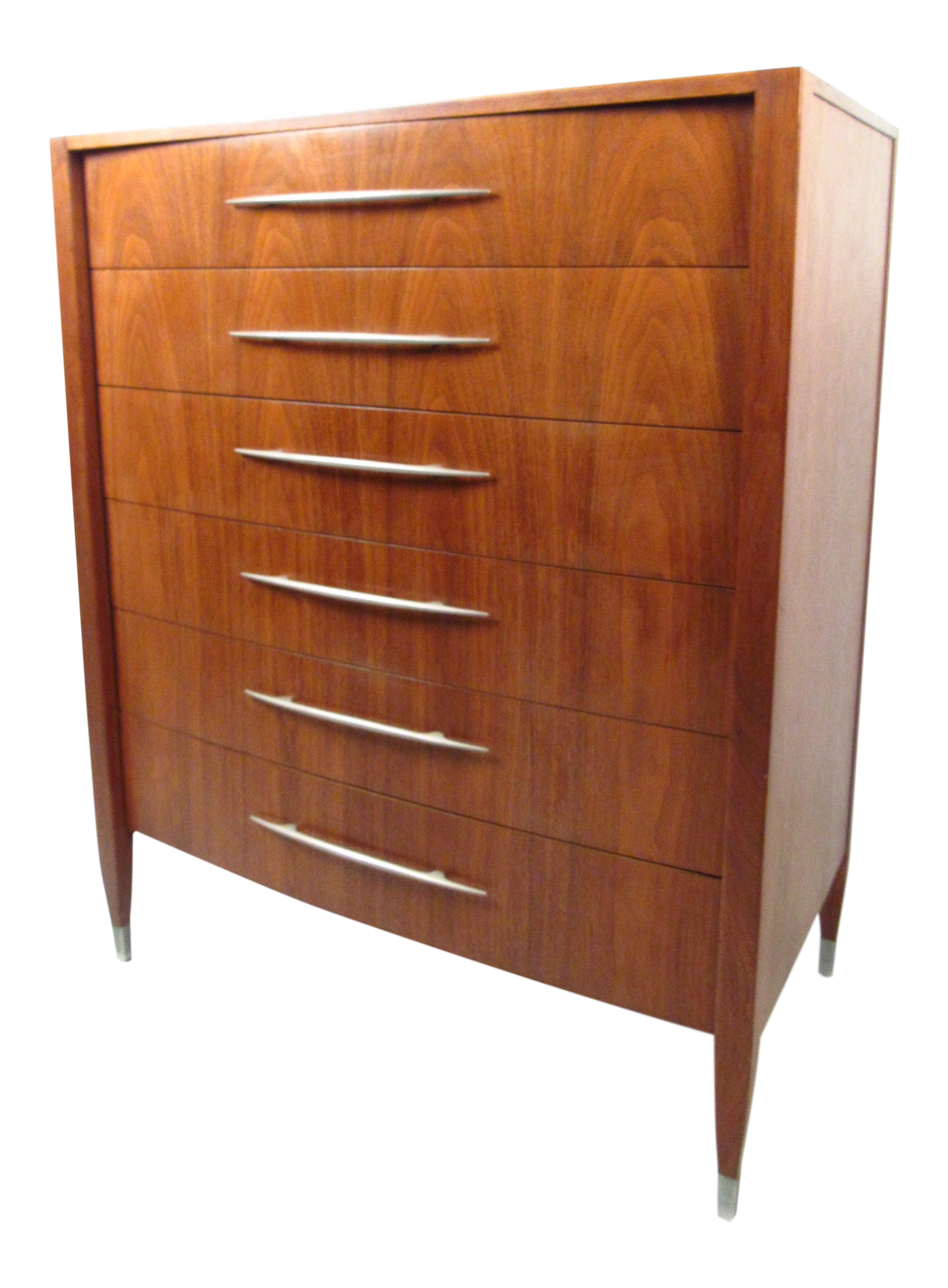 Mid Century Walnut Dresser With Chrome Accenting By Sligh