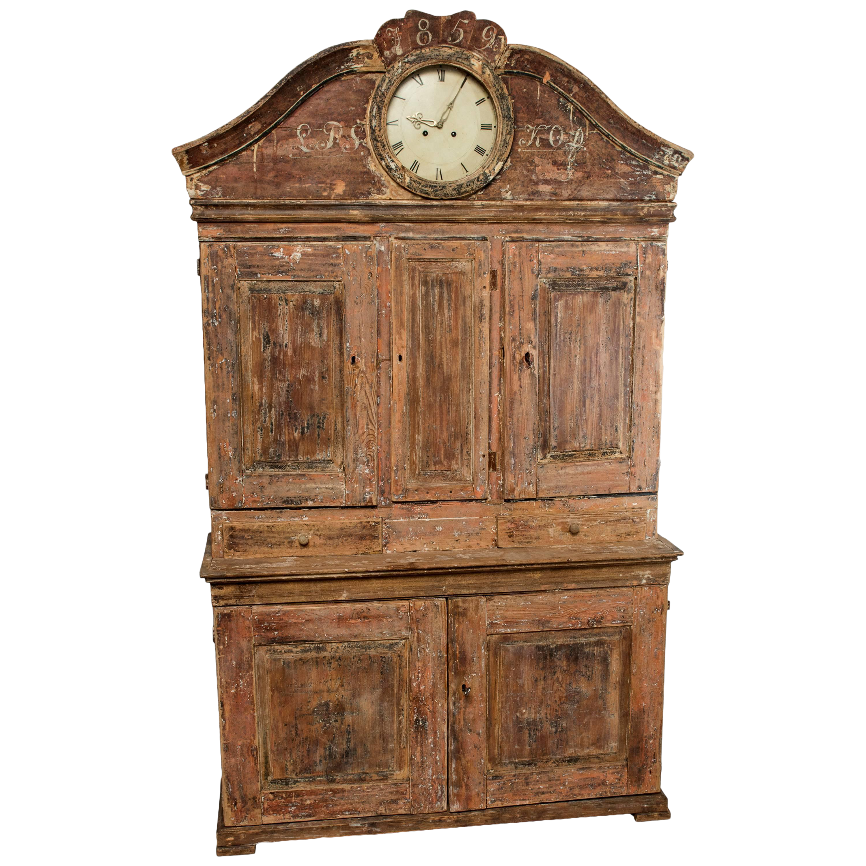 Painted And Scraped Faux Grain Gustavian Clock Cabinet Chairish