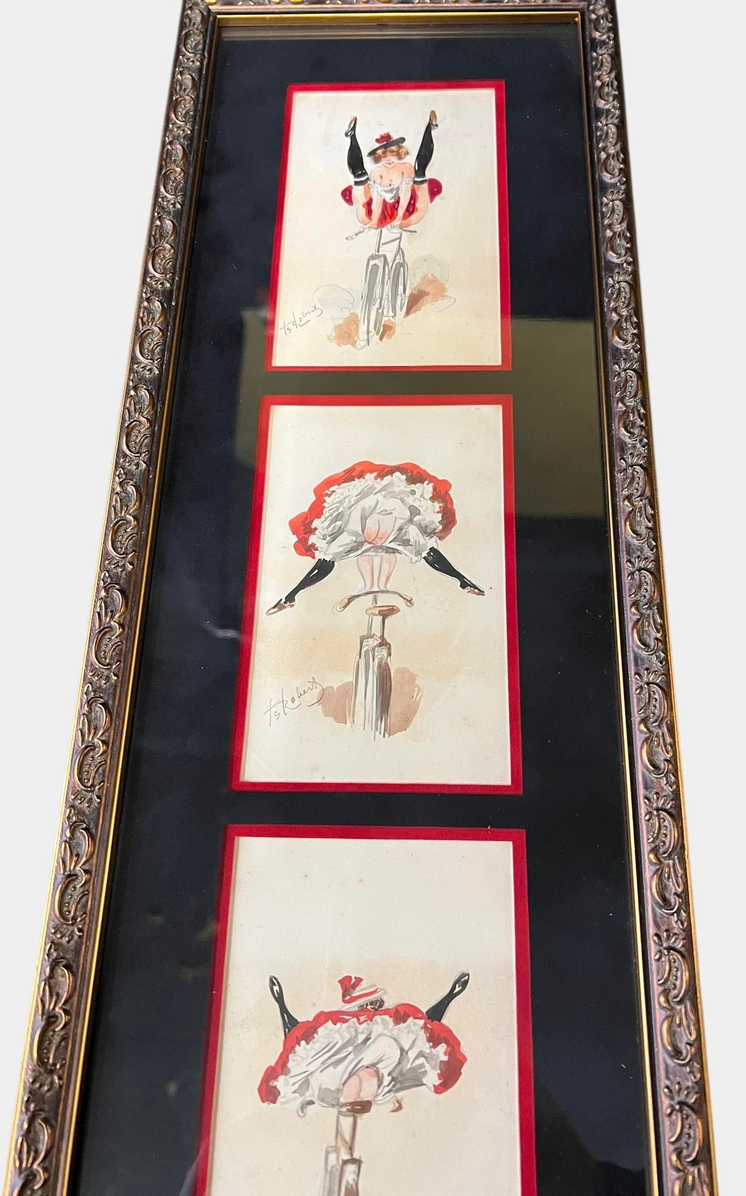 Signed Victorian Early 20th C French t.g. Roberti Original Burlesque Postcards