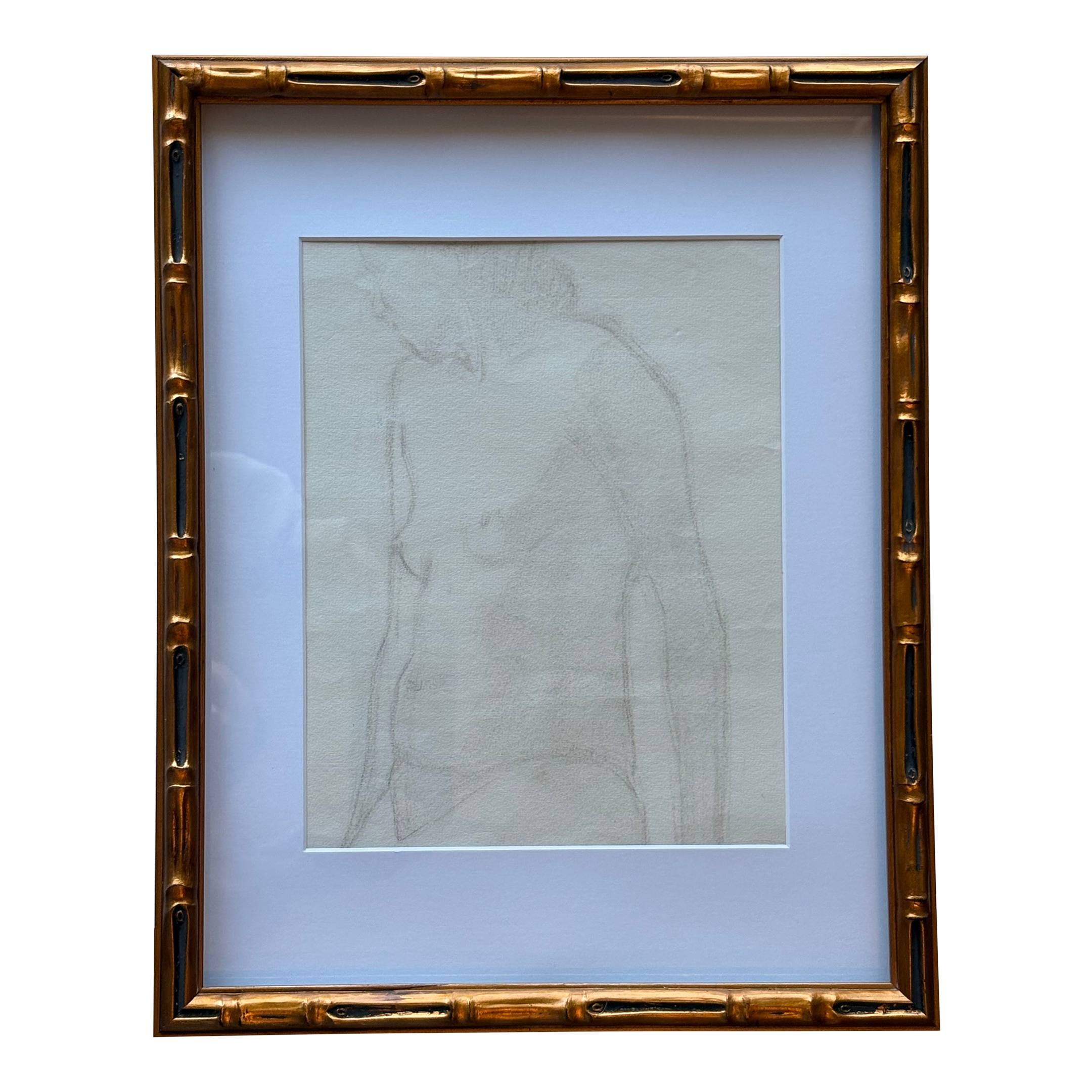 Mid-Century Femme Nue Nude Female Figure Drawing in Graphite, Framed