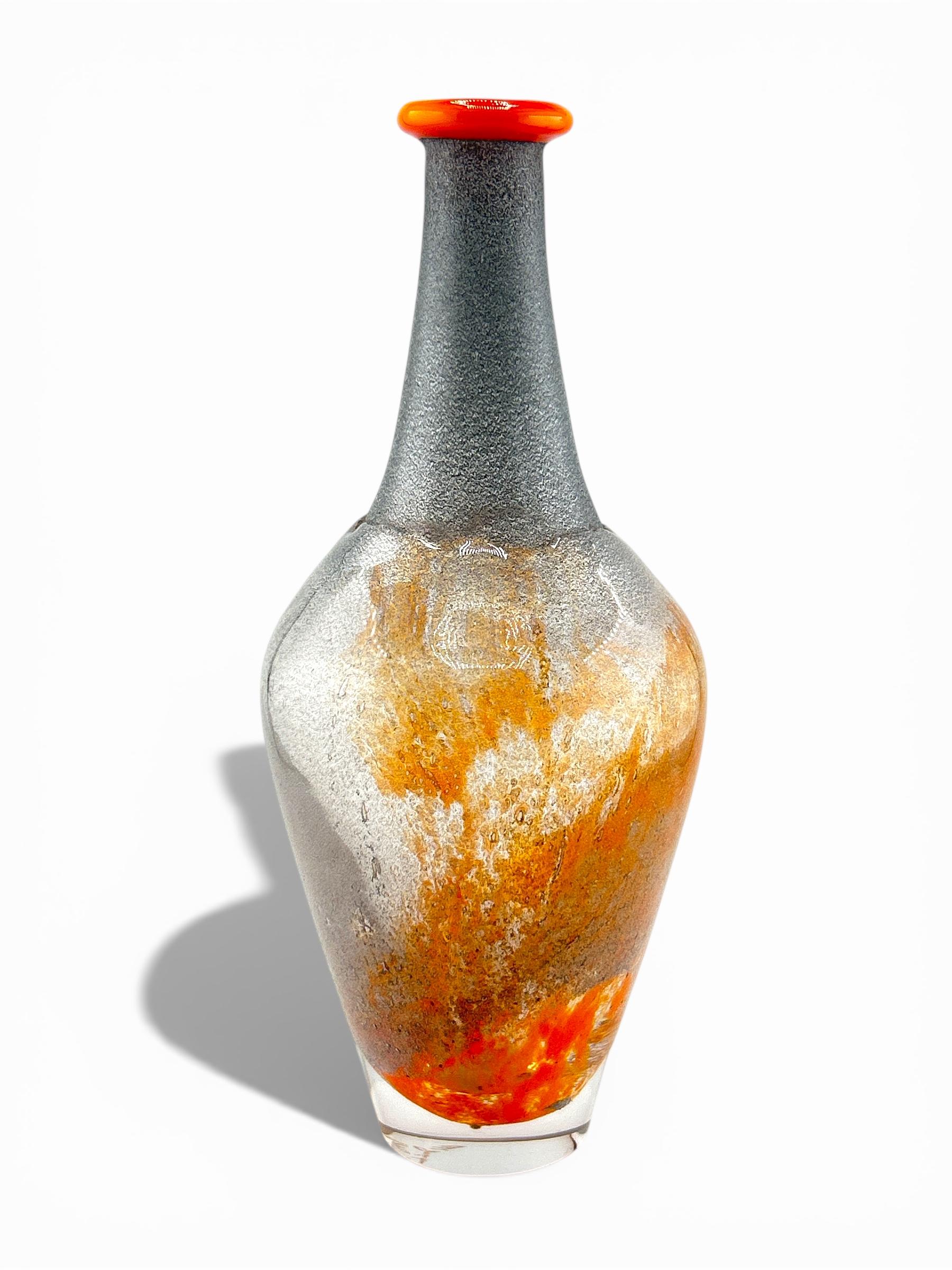 1970's Kosta Boda Monica Backstrom Signed Orange Art Glass Vase