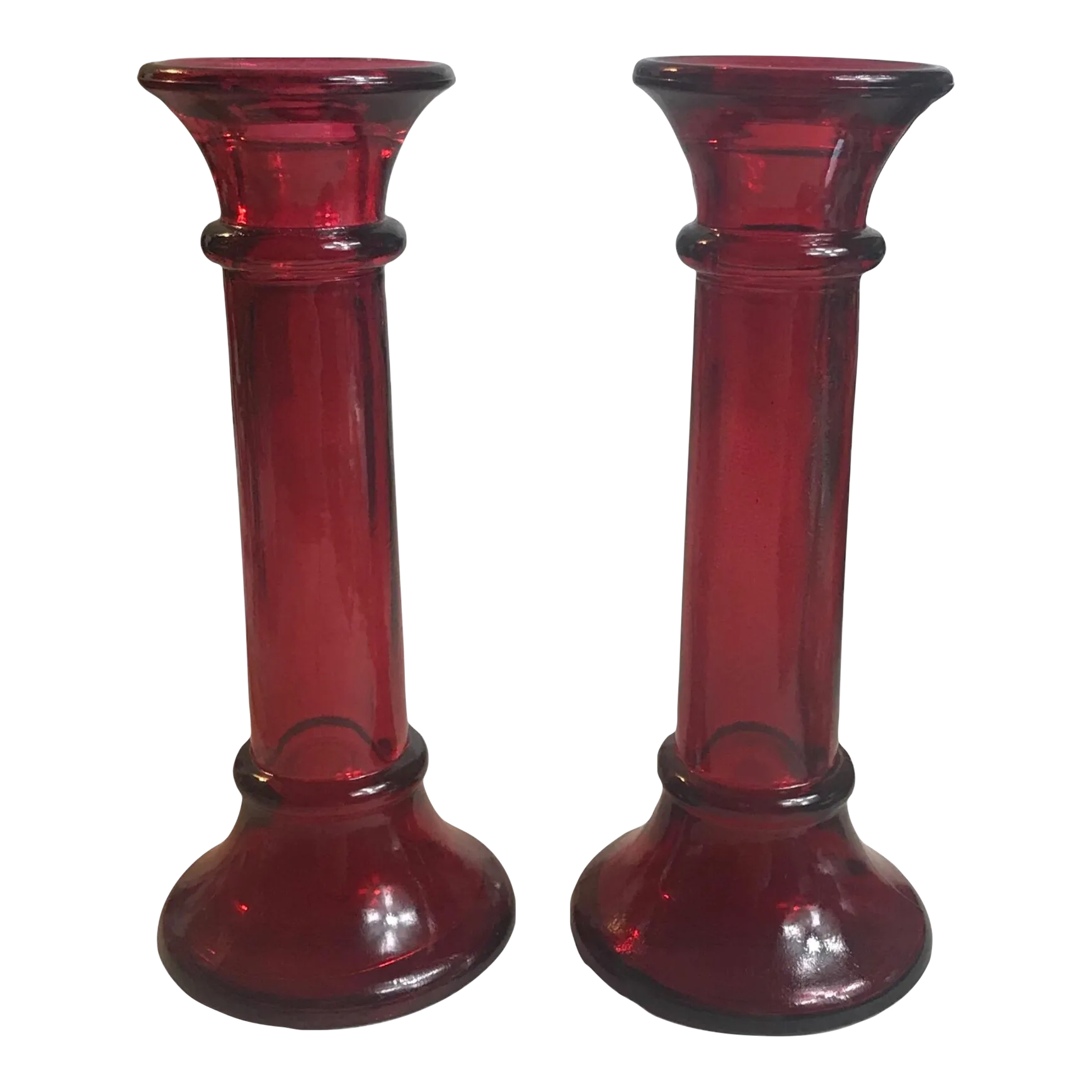 Vintage 1970’s Indiana Glass Company Red Taper Candle Holders / Bud