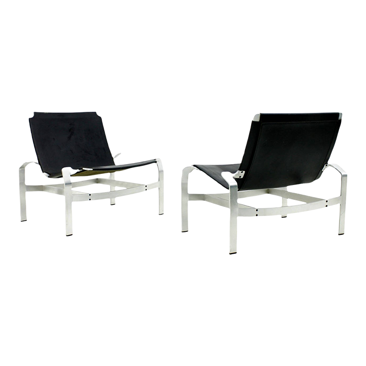 Vintage Aluminum & Leather Lounge Chairs from Walter Knoll, 1980s, Set