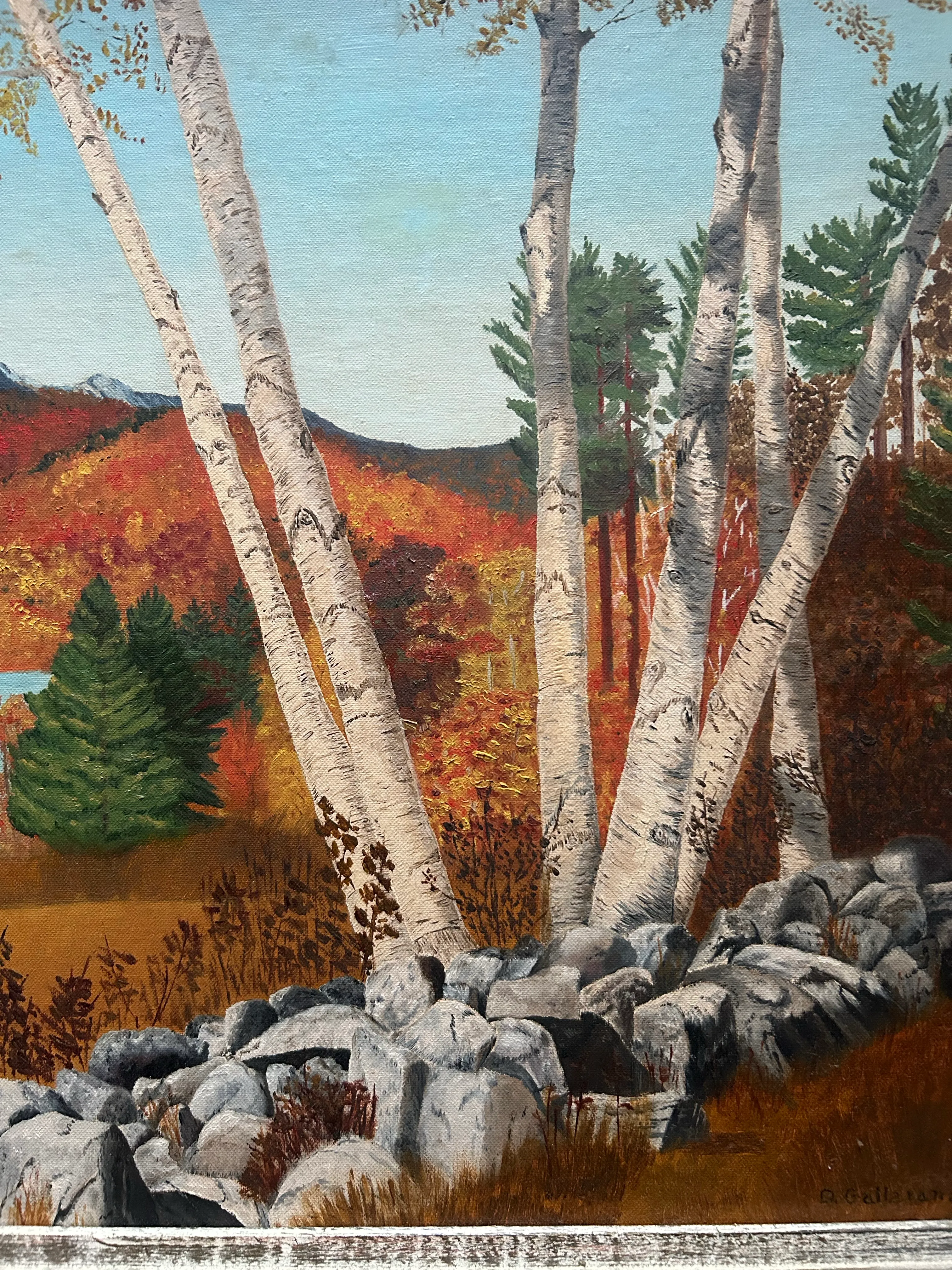 油絵絵画　art design artist m.t 1966 Vintage Original Oil Painting Landscape of Mt. Chocorua New