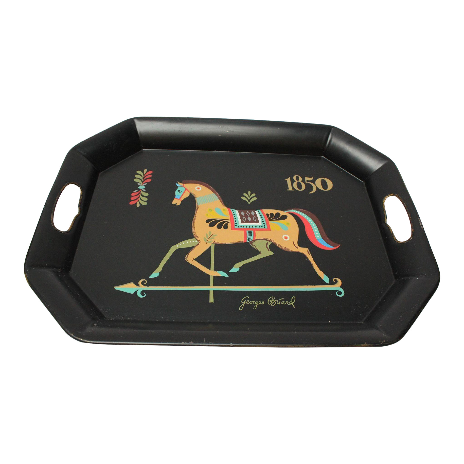 1950s Briard HandPainted Horse Weathervane Tole De Lys Tray