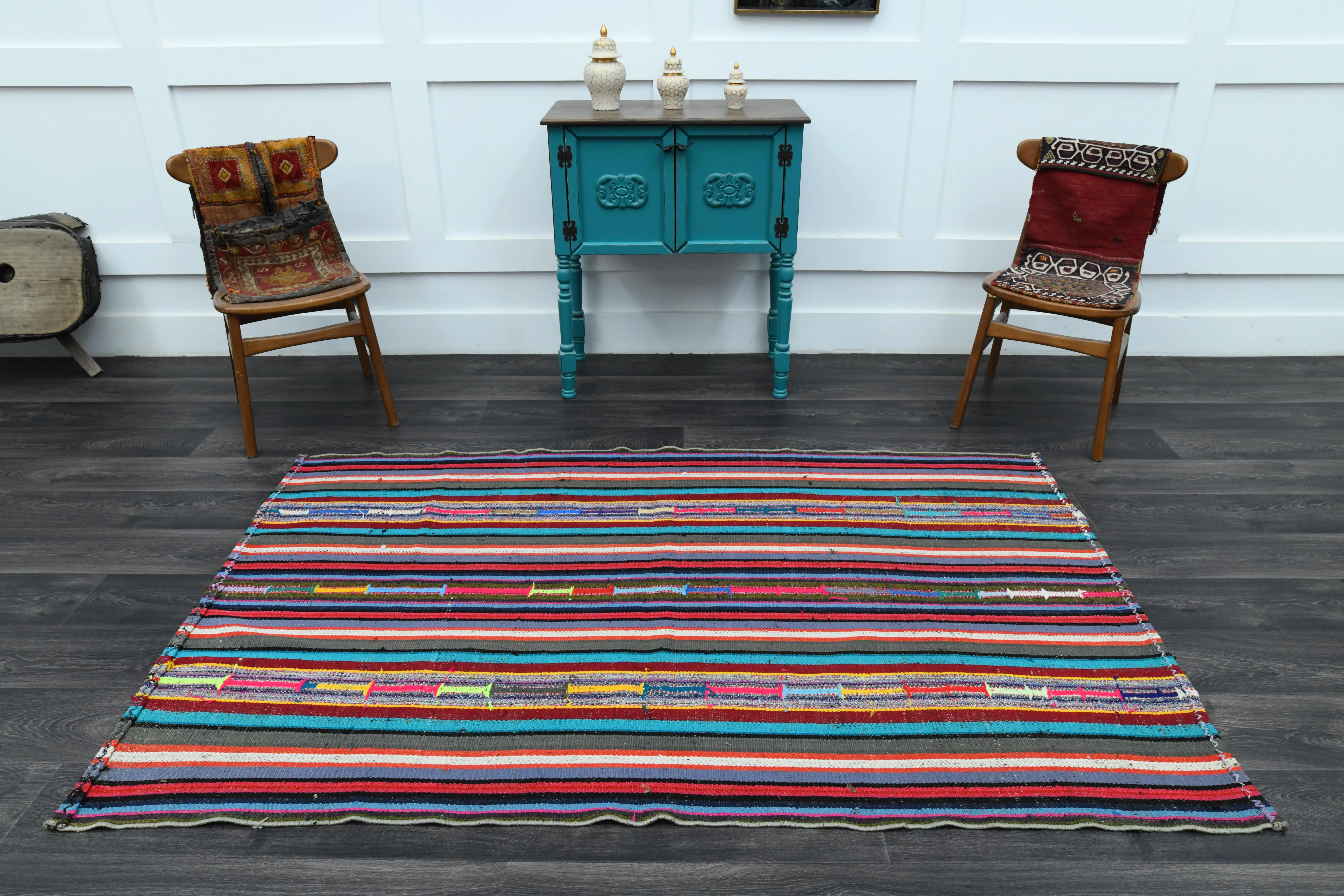1970s Vintage Turkish Oushak Handmade Wool Cotton Purple Area Rug