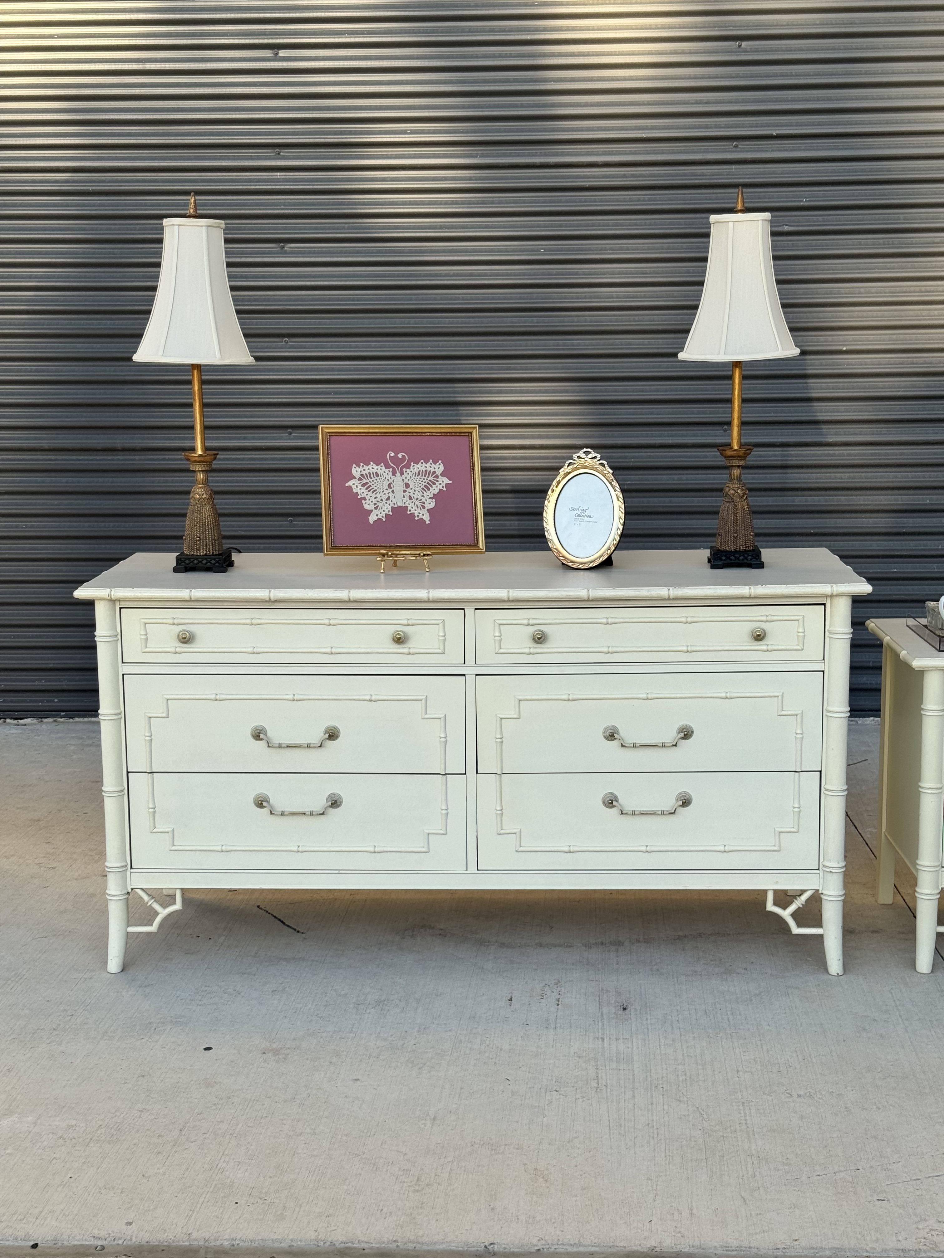 Vintage Thomasville Faux Bamboo Double Dresser - Coastal Palm Beach Regency