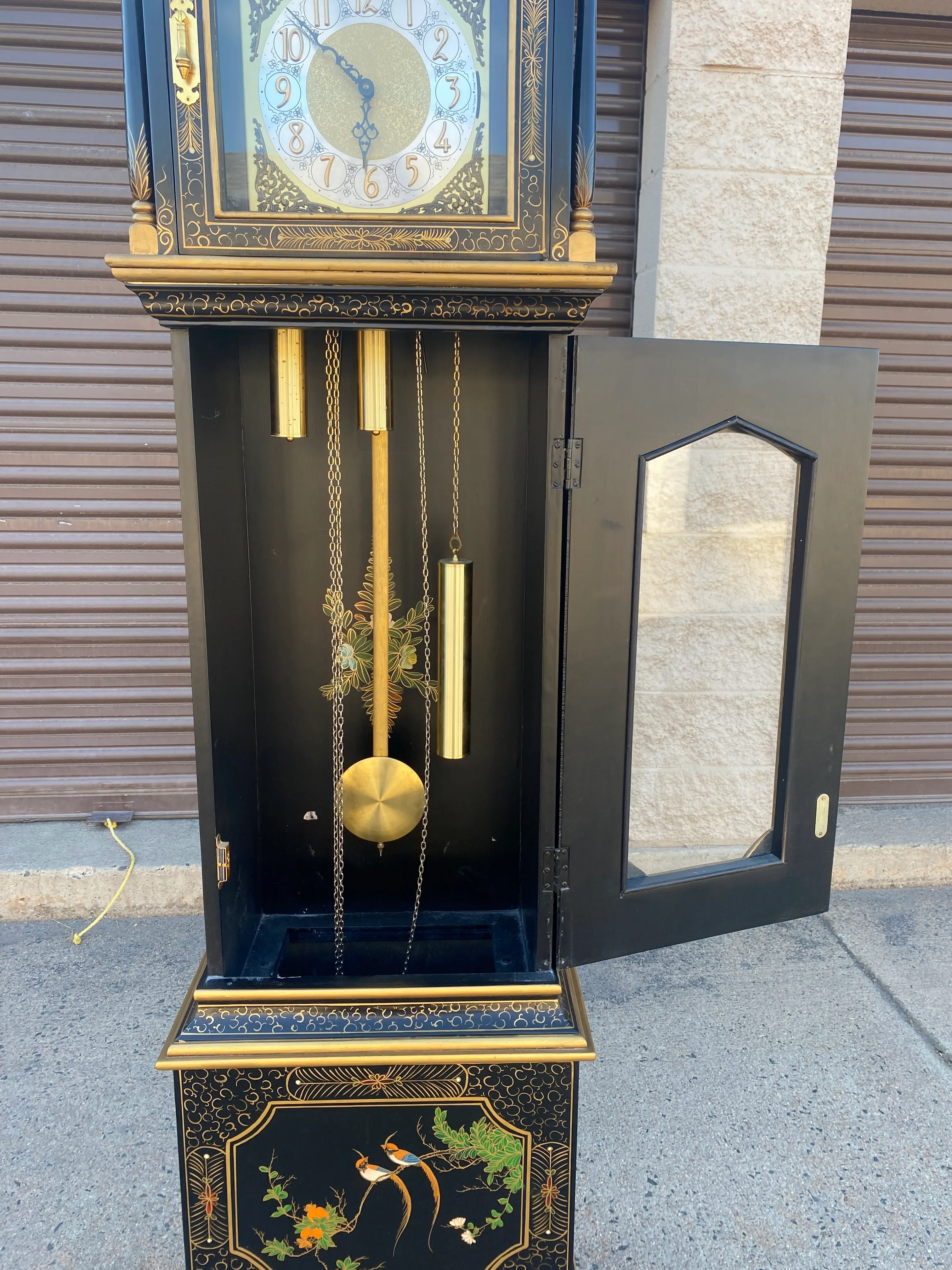Vintage Black Lacquer Chinoiserie Grandfather Clock | Chairish