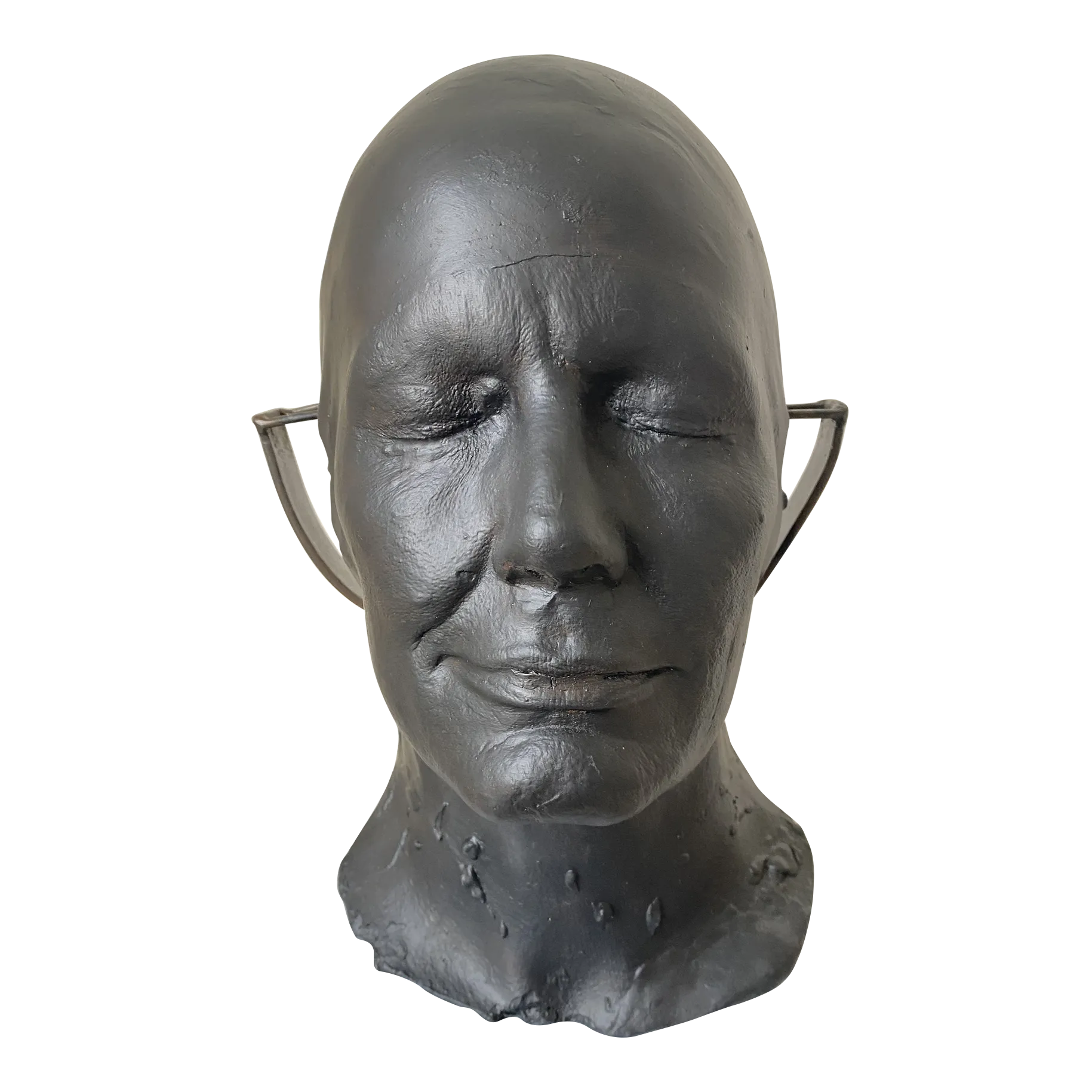 Vintage Art Deco Plaster Studio Piece Face Sculpture on Metal Stand