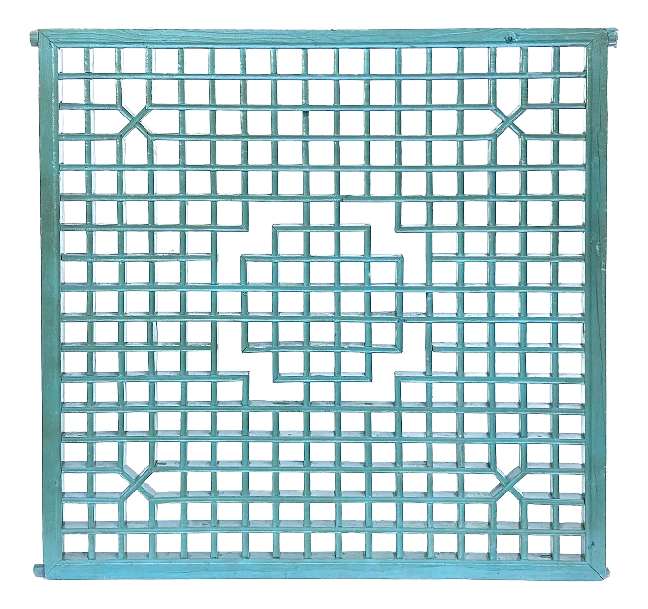 Vintage Rustic Teal Blue Grid Geometric Wood Wall Panel