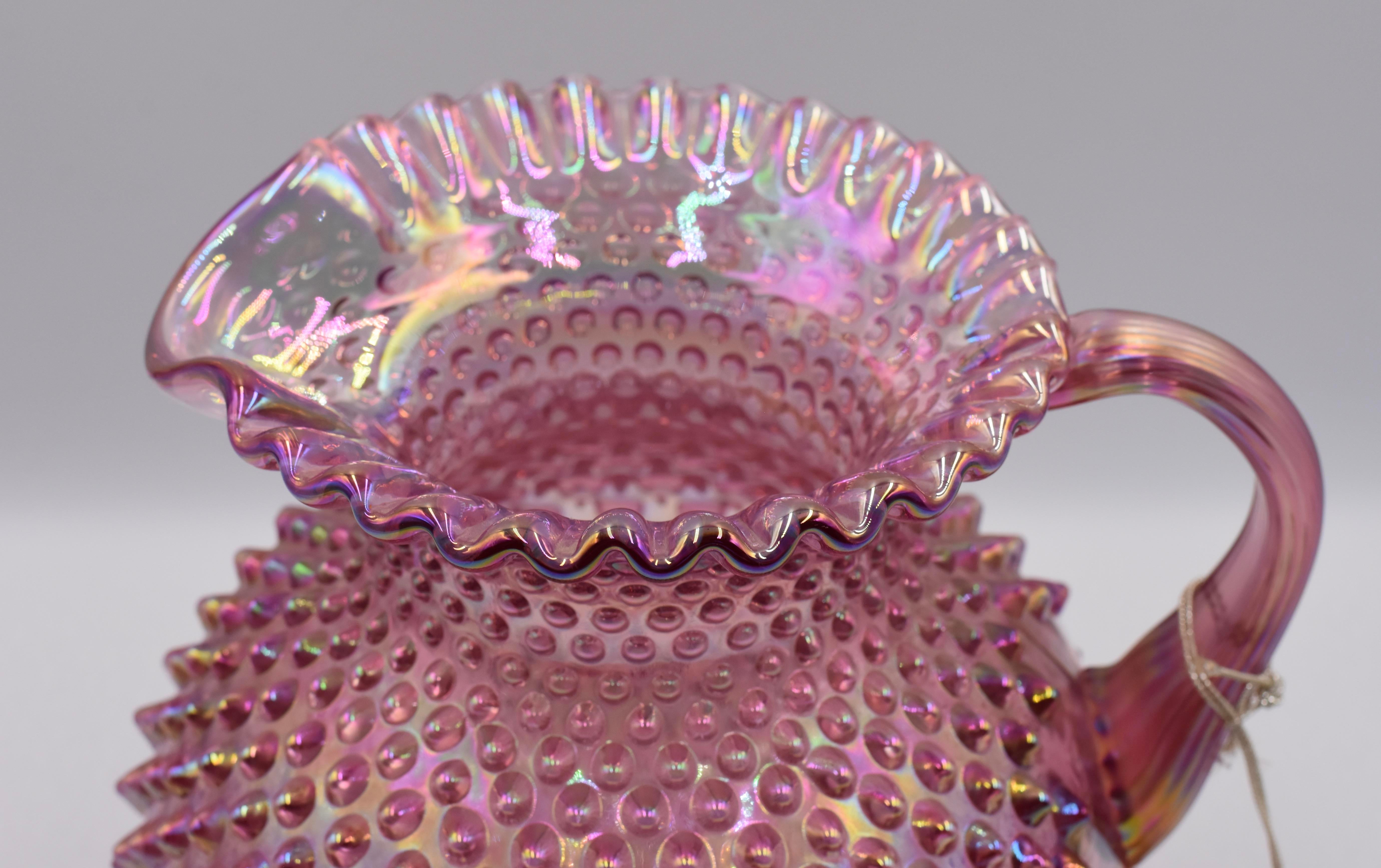 Vintage Fenton Hobnail Pink Opalescent Carnival Glass Art Crimped