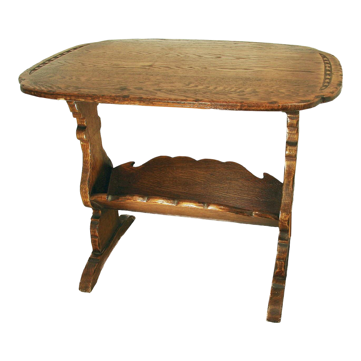 1930s Jamestown Lounge Co. Feudal Oak Side Table with Magazine Rack
