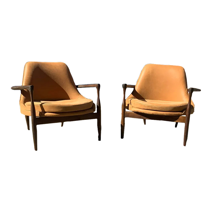 MidCentury Leather Lounge Chairs a Pair Chairish