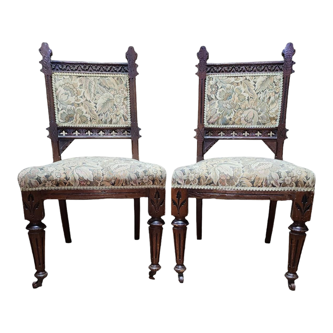 Early 1900s English Gothic Oak Hall Chairs a Pair Chairish