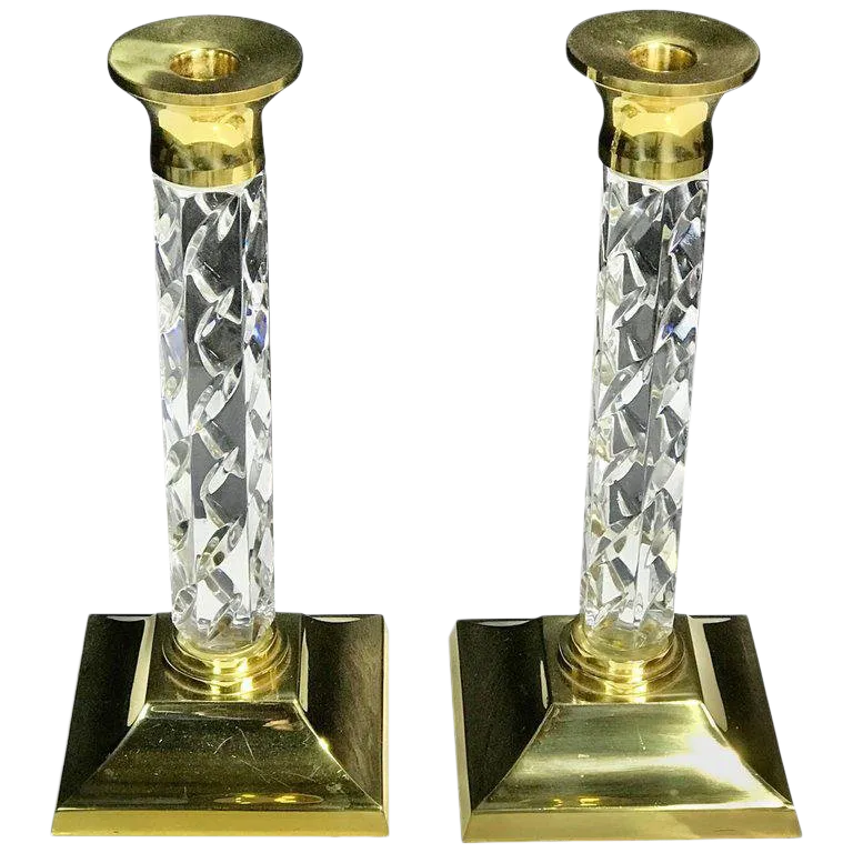 MidCentury Waterford Crystal and Brass Candlesticks a Pair Chairish