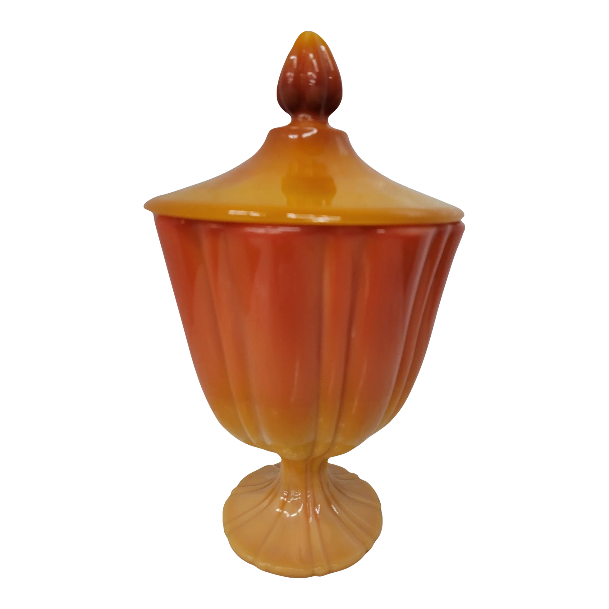 Mid Century Orange Art Glass Covered Candy Dish by Bittersweet Le Smith