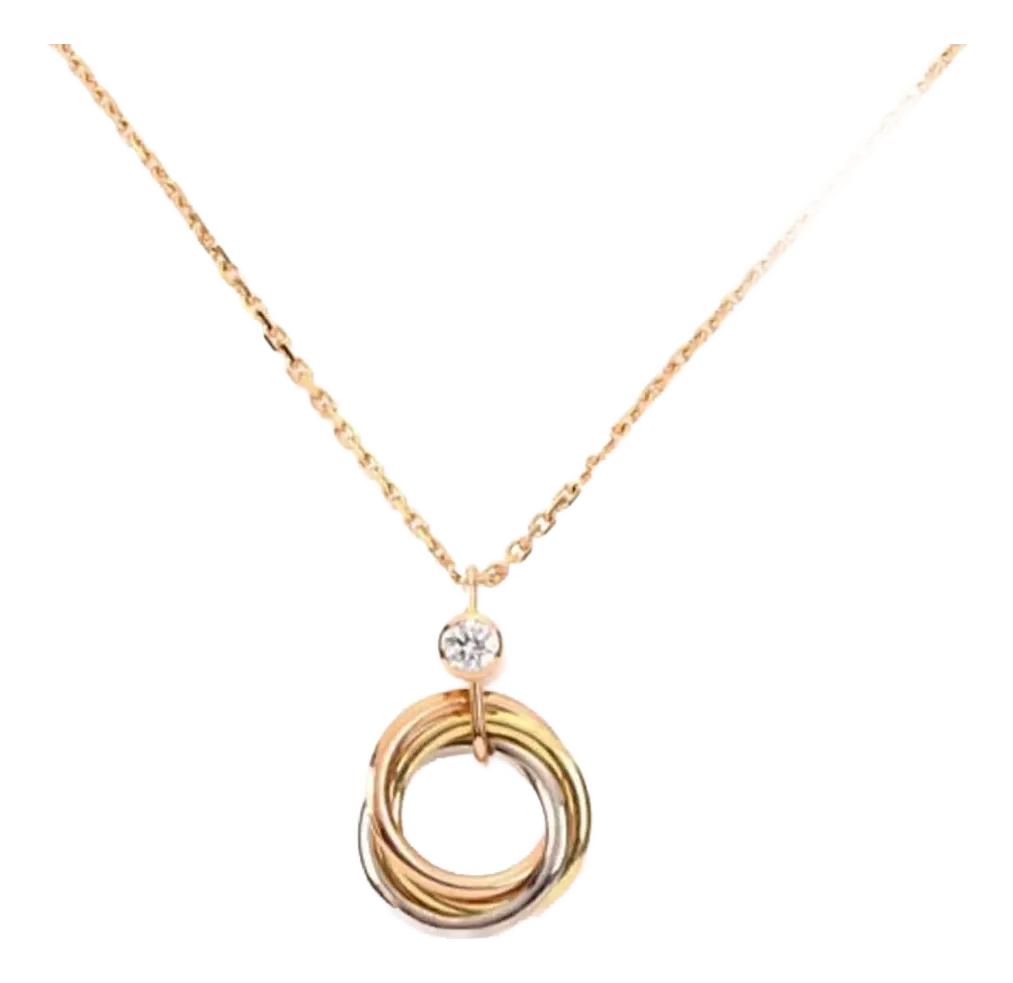Cartier Trinity Diamond 18k Tri Gold Pendant Necklace W/Cert