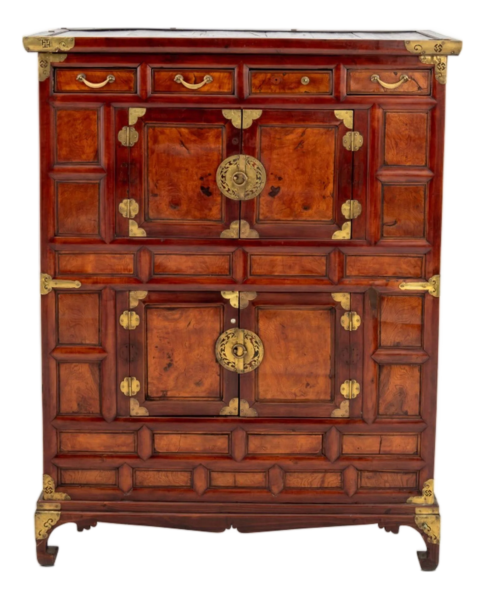 Korean Brass Mounted Elm Chest on Chest