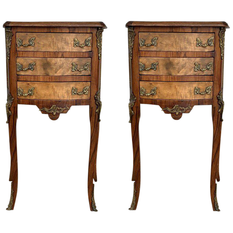 Pair Of French Louis Xv Style Walnut Bedside Tables With Drawers