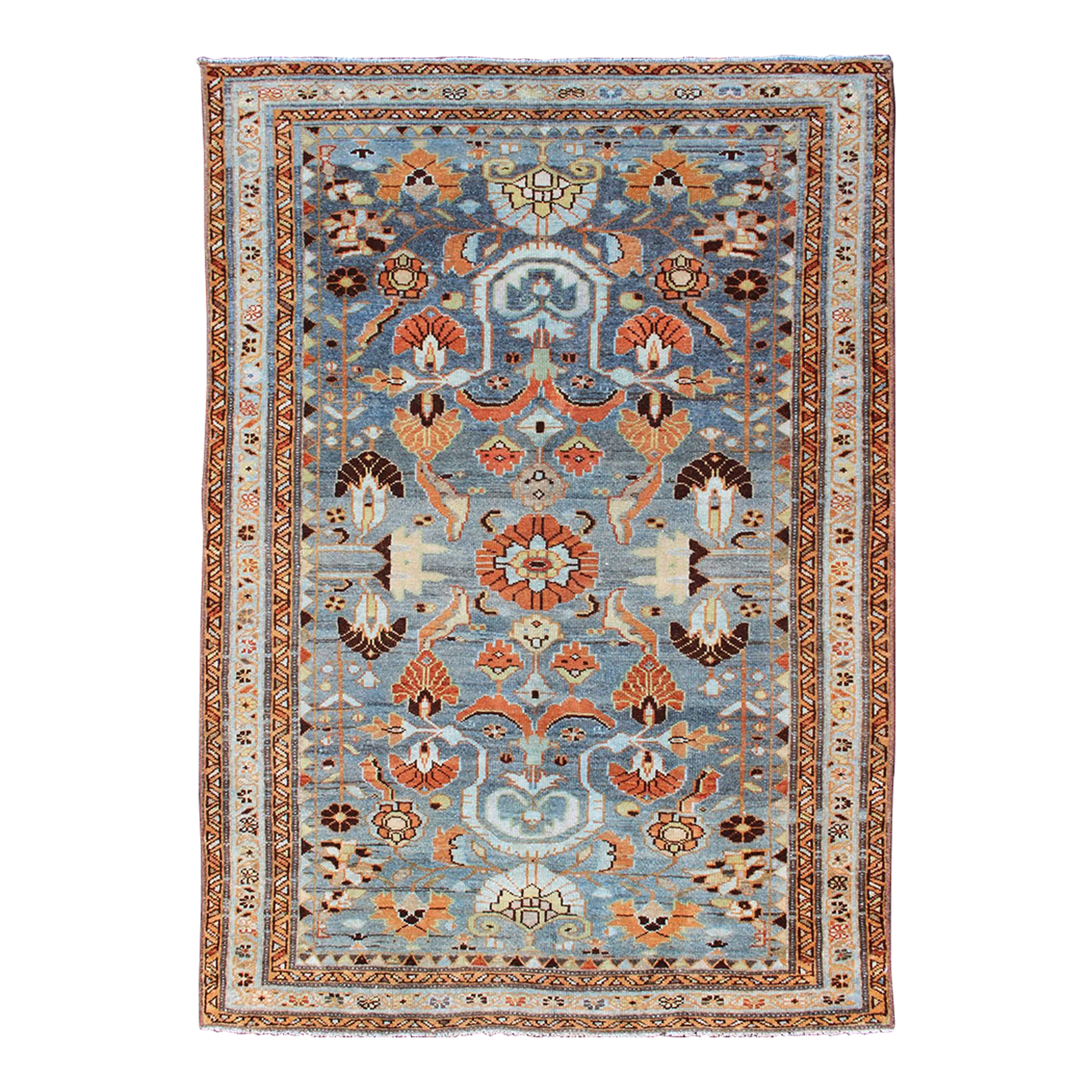 Antique Persian Malayer Rug With a Blue Field and Stylized Floral ...