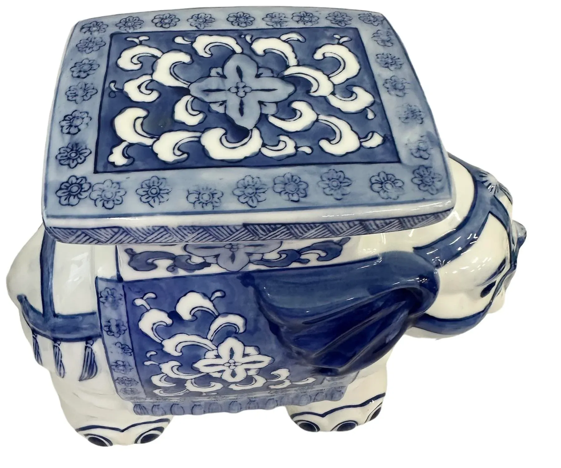 Vintage Blue and White Elephant Plant Stand | Chairish