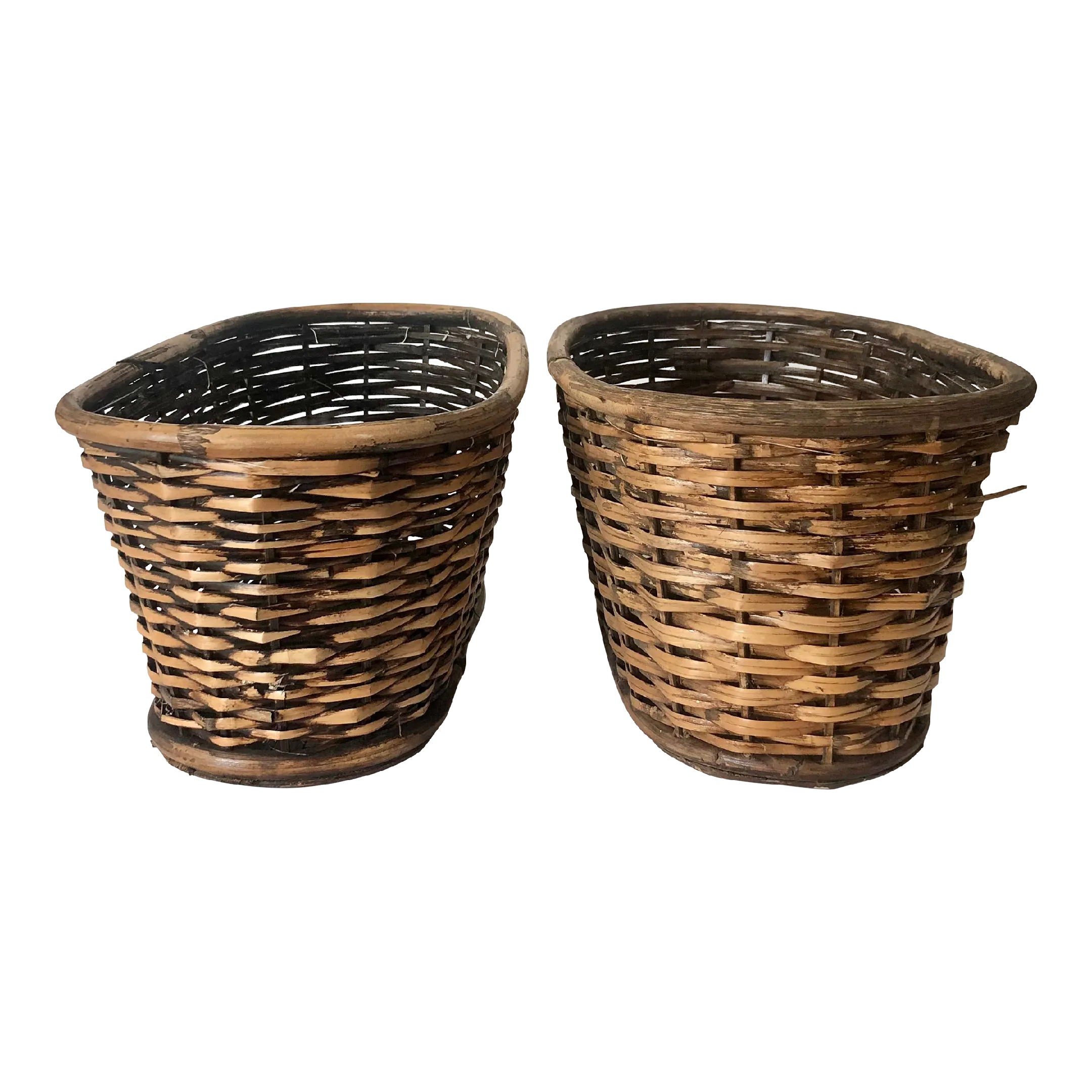 Mid 20th Century Pair of Oval Wicker Rattan Baskets