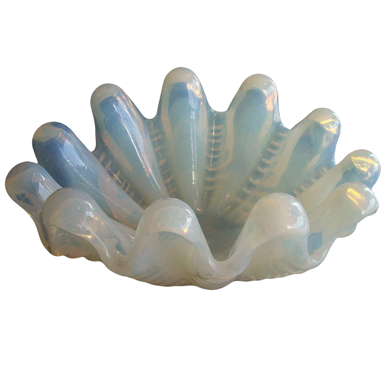 Barovier Large Murano Glass Bowl Vase, Clam, Shell, Conchiglia Iridized