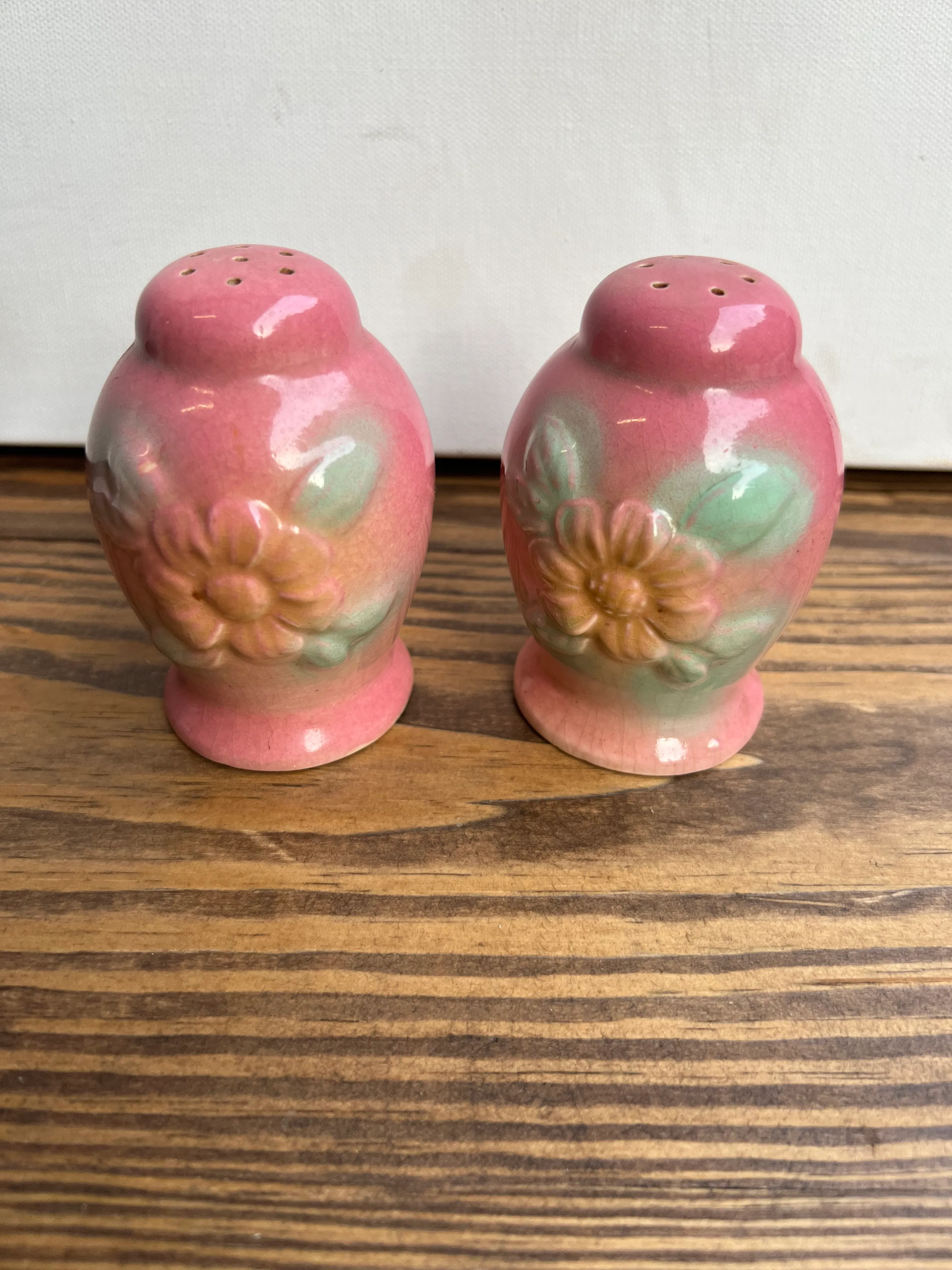 Pair of 1950s Pink Salt and Pepper Shakers