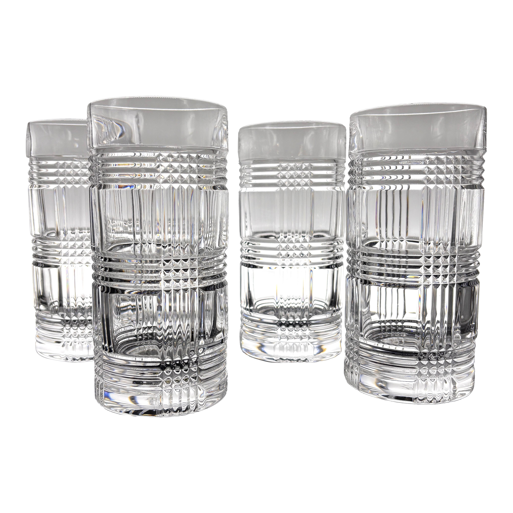 1990s Ralph Lauren Glen Plaid Crystal Highball Glasses - Set of 4