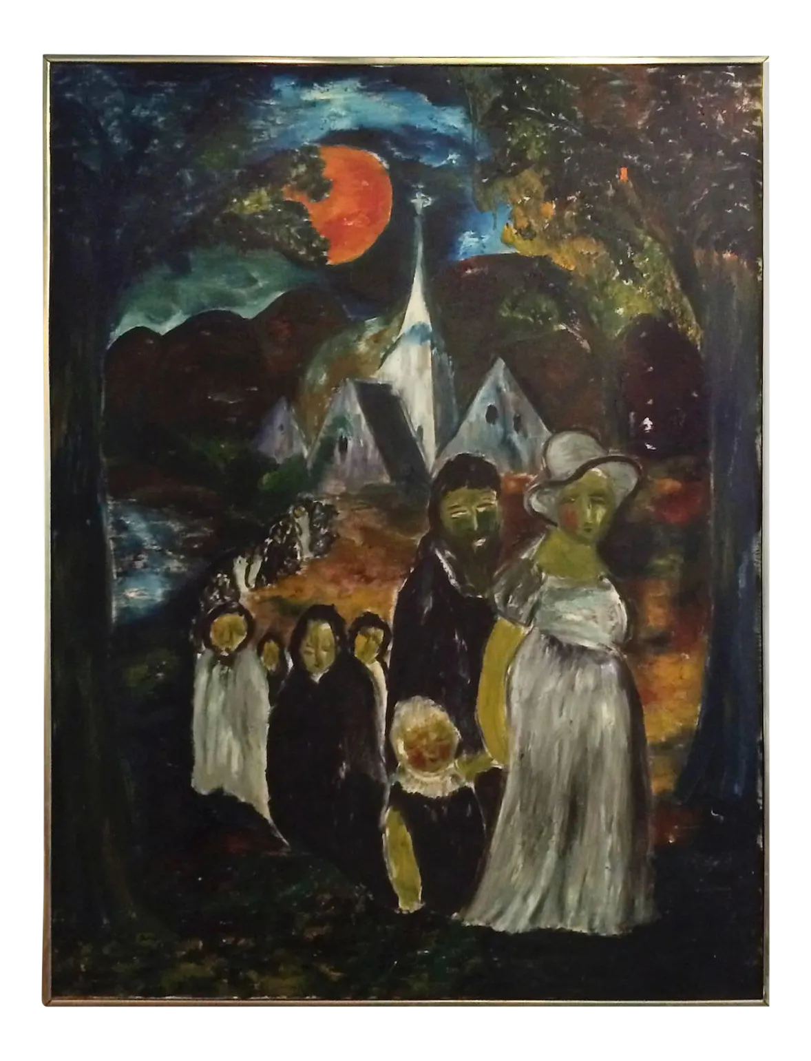 1960s Vintage Large Folk Art Acrylic Painting Chairish