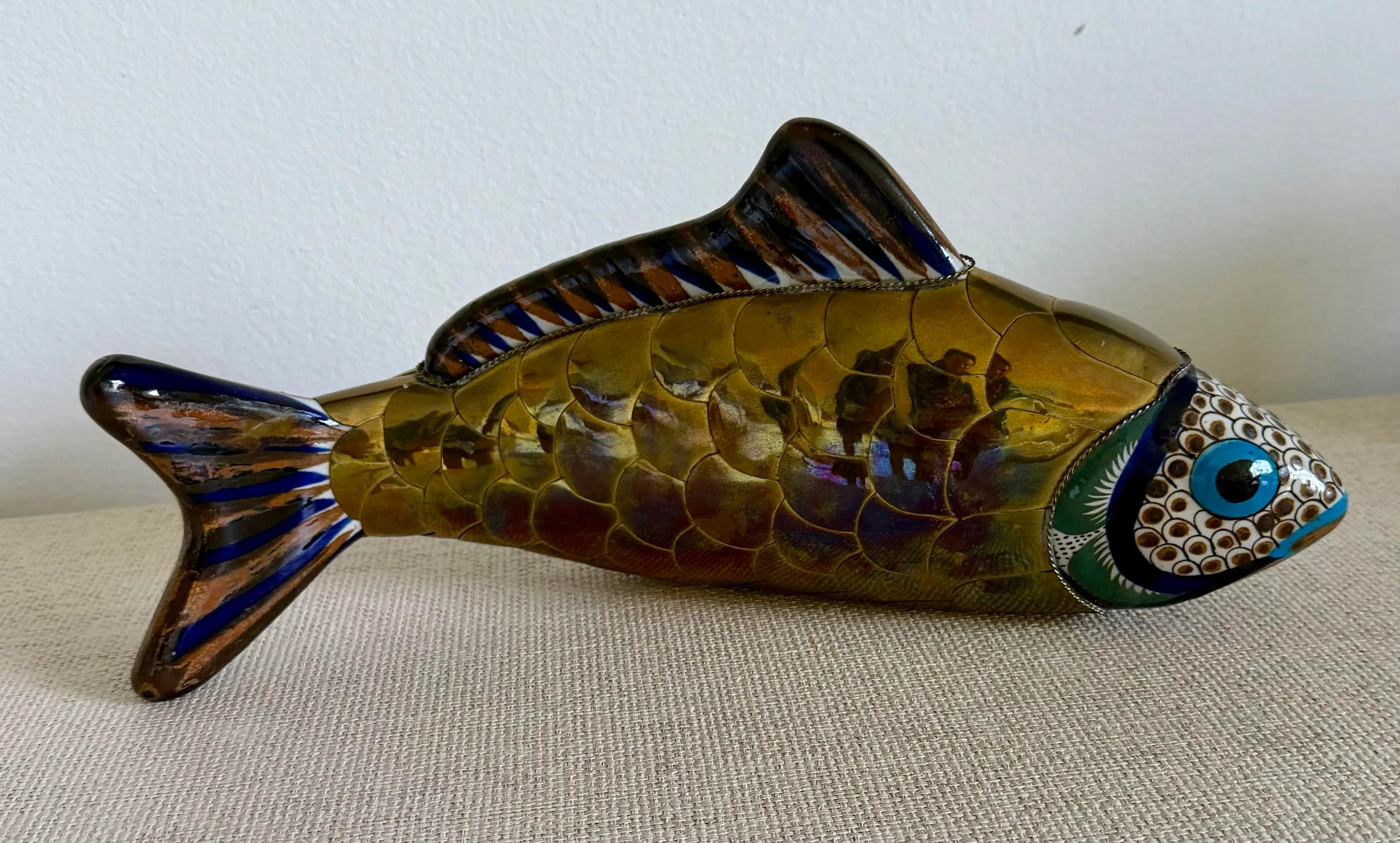 Oversized Sergio Bustamante Style Braas Hand Painted Ceramic Koi