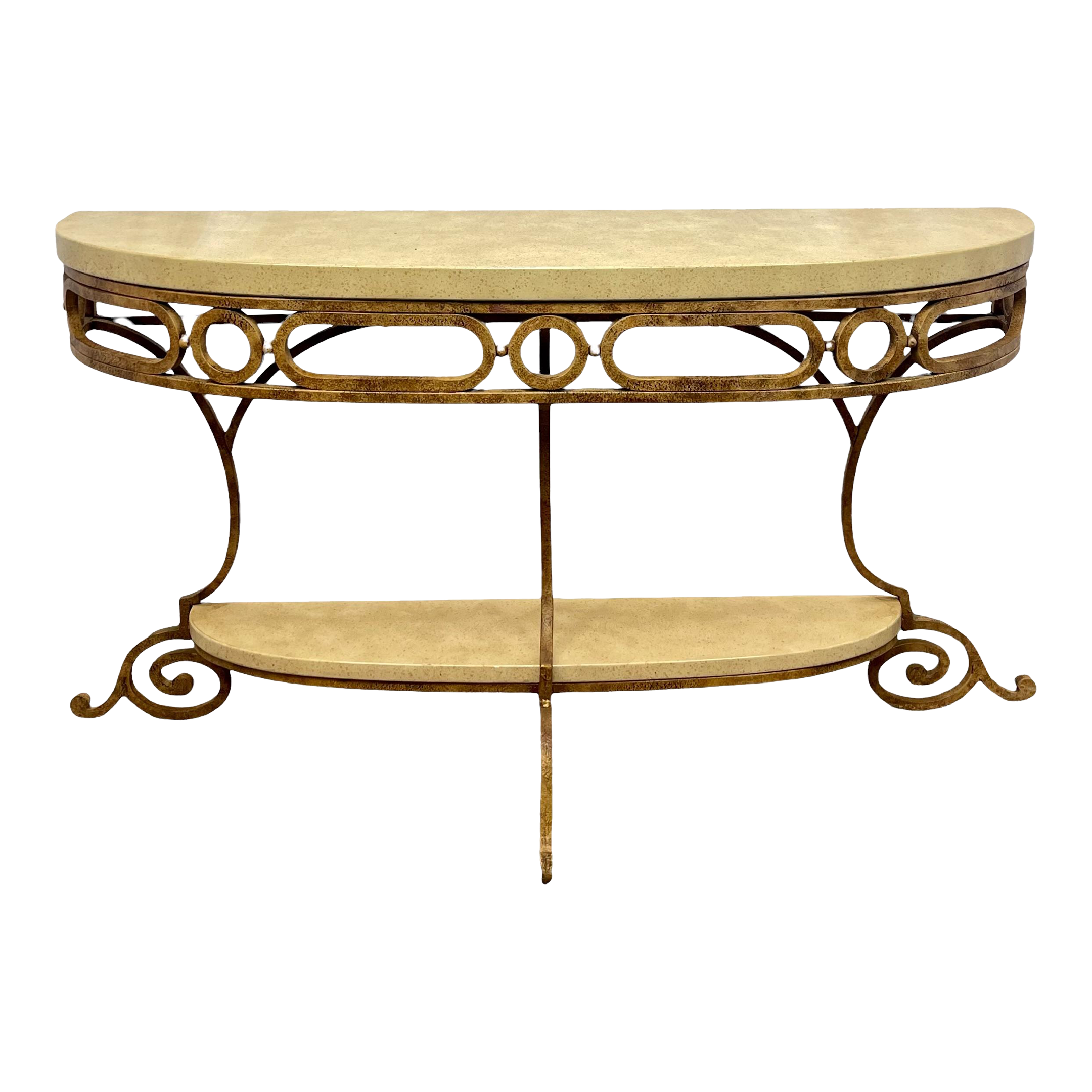 Vintage Henredon Tuscan Style Faux Marble & Wrought Iron Console Table