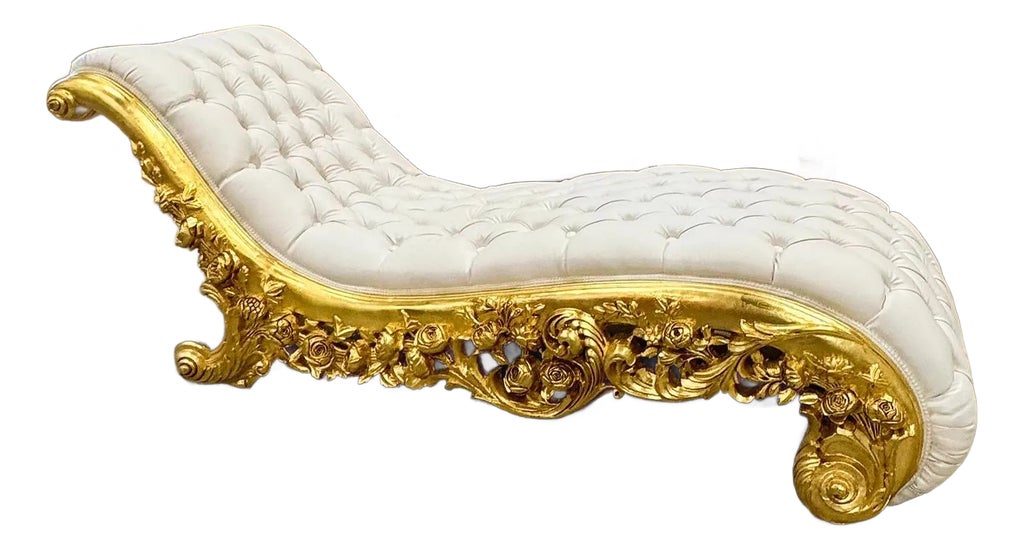Chaise Lounge Leather White Rococo Style | Chairish