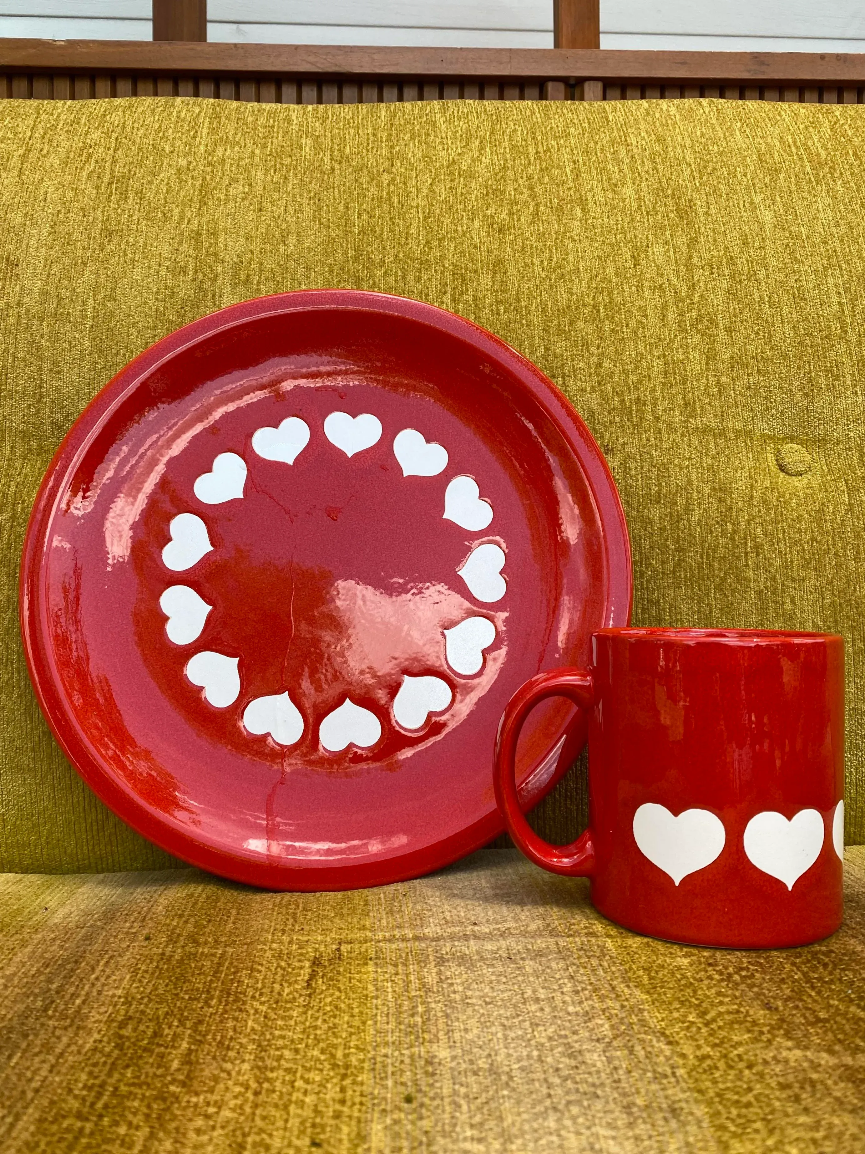 Vintage Waechtersbach Hearts Mug and Plate Set- Pieces Chairish