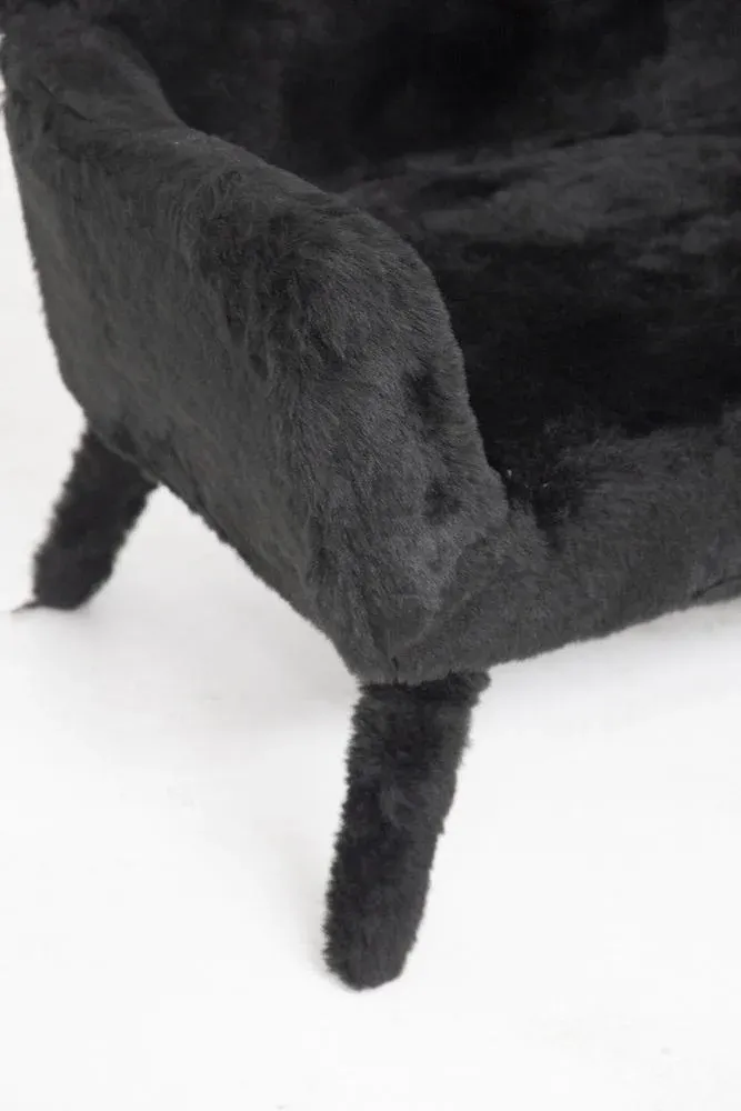 Vintage Black Imitation Fur Sofa, 1950s