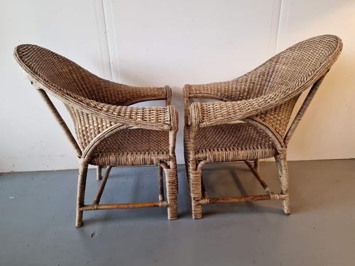 Vintage Burmese Woven Rattan Lounge Chairs, Set of 2