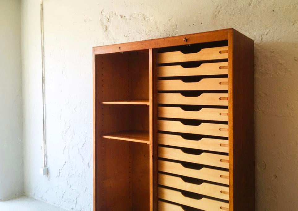 Danish Teak Rolling Doors Storage, 1960s