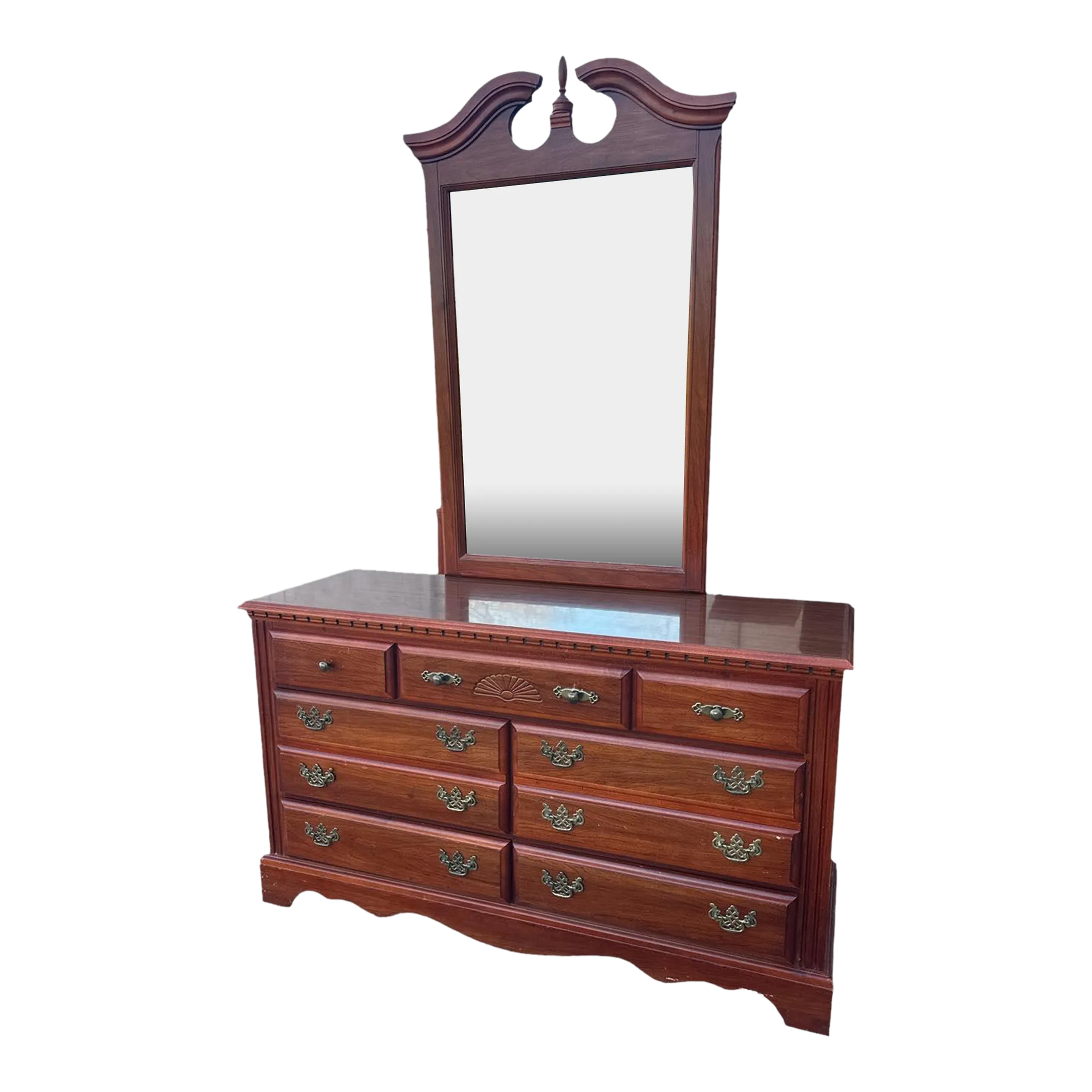 Broyhill Cherry Wood Dresser With Mirror Made in North Carolina Chairish