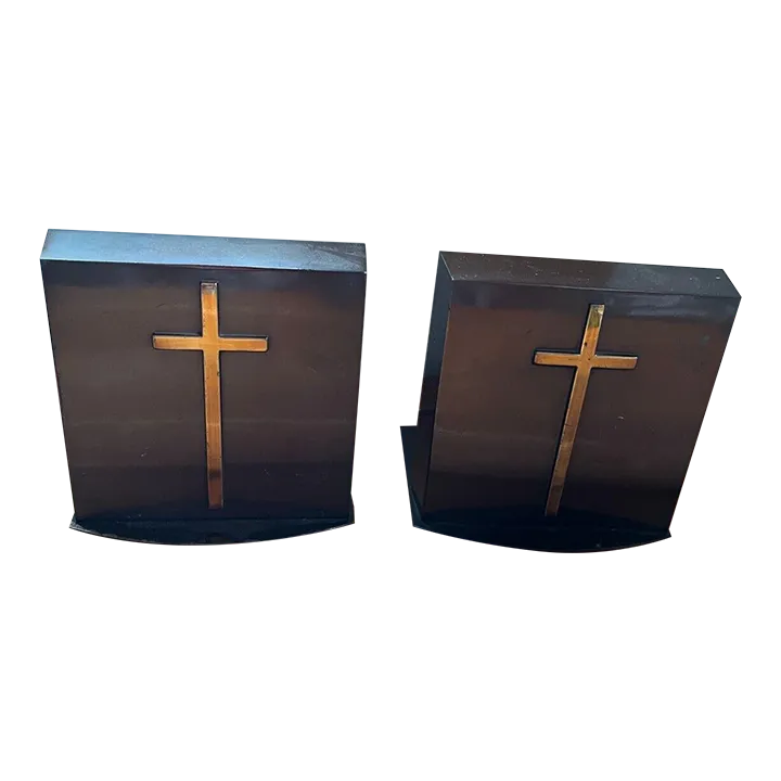 Mid 20th Century Religious Bookends With Gold Cross a Pair Chairish