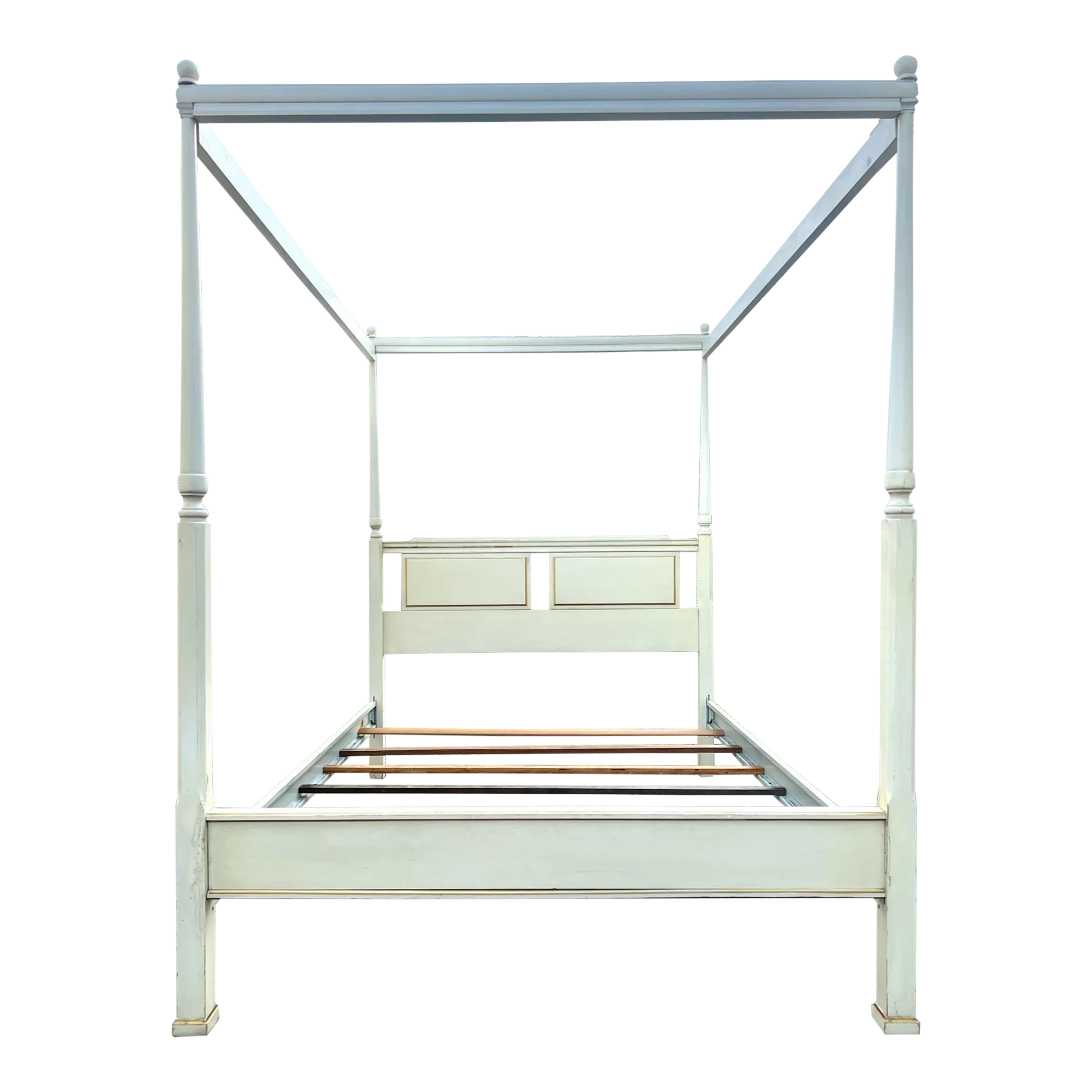 Vintage Full Size Lexington Tester Canopy Bed in Antique White and Gold