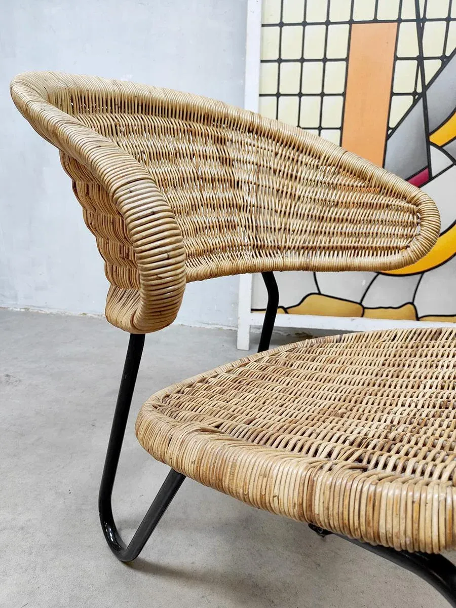 Mid-Century Dutch Easy Chair in Rattan by Dirk Van Slighted